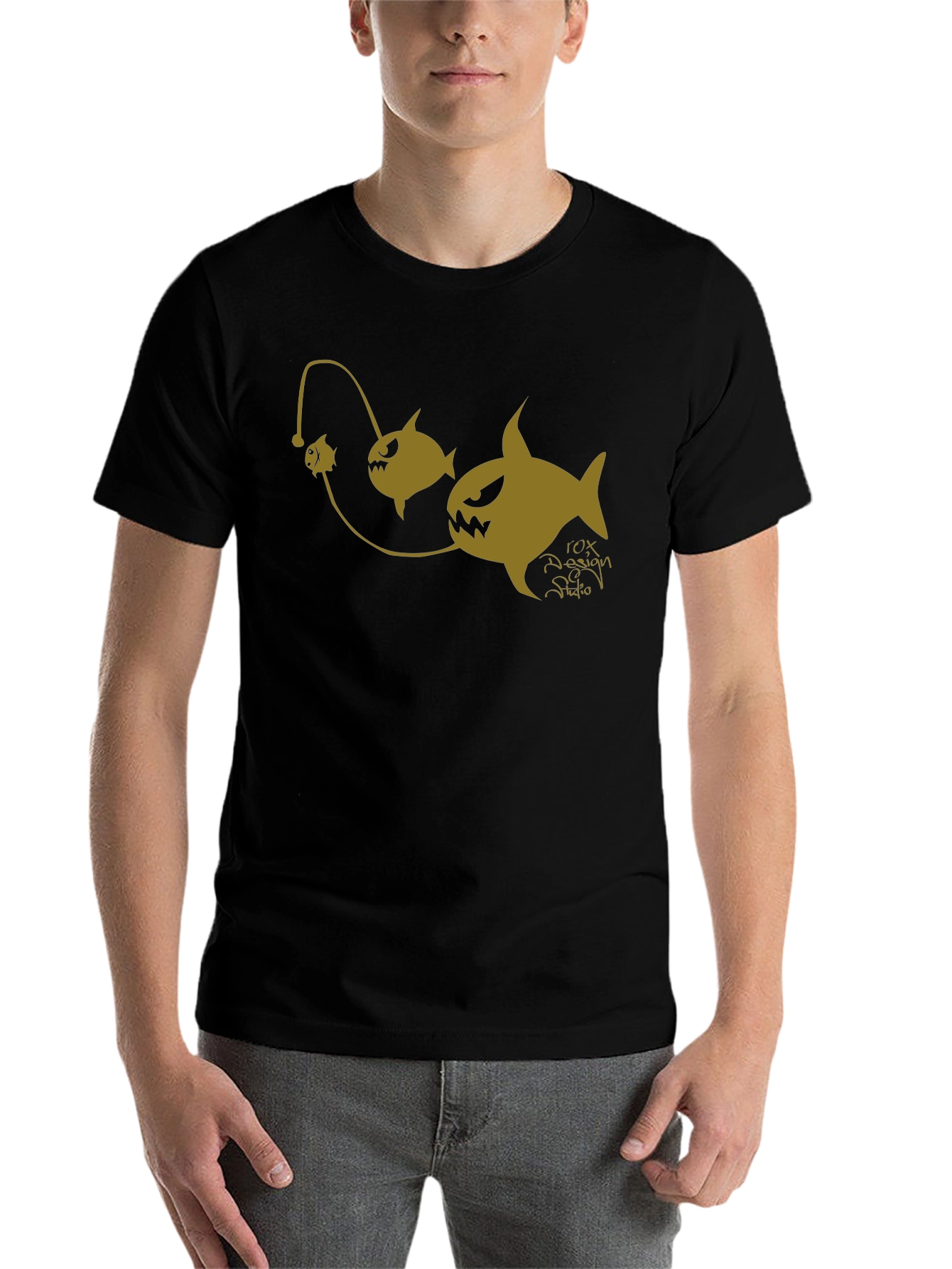 Black Anglerfish Cartoon Graphic Black T-Shirt view 7