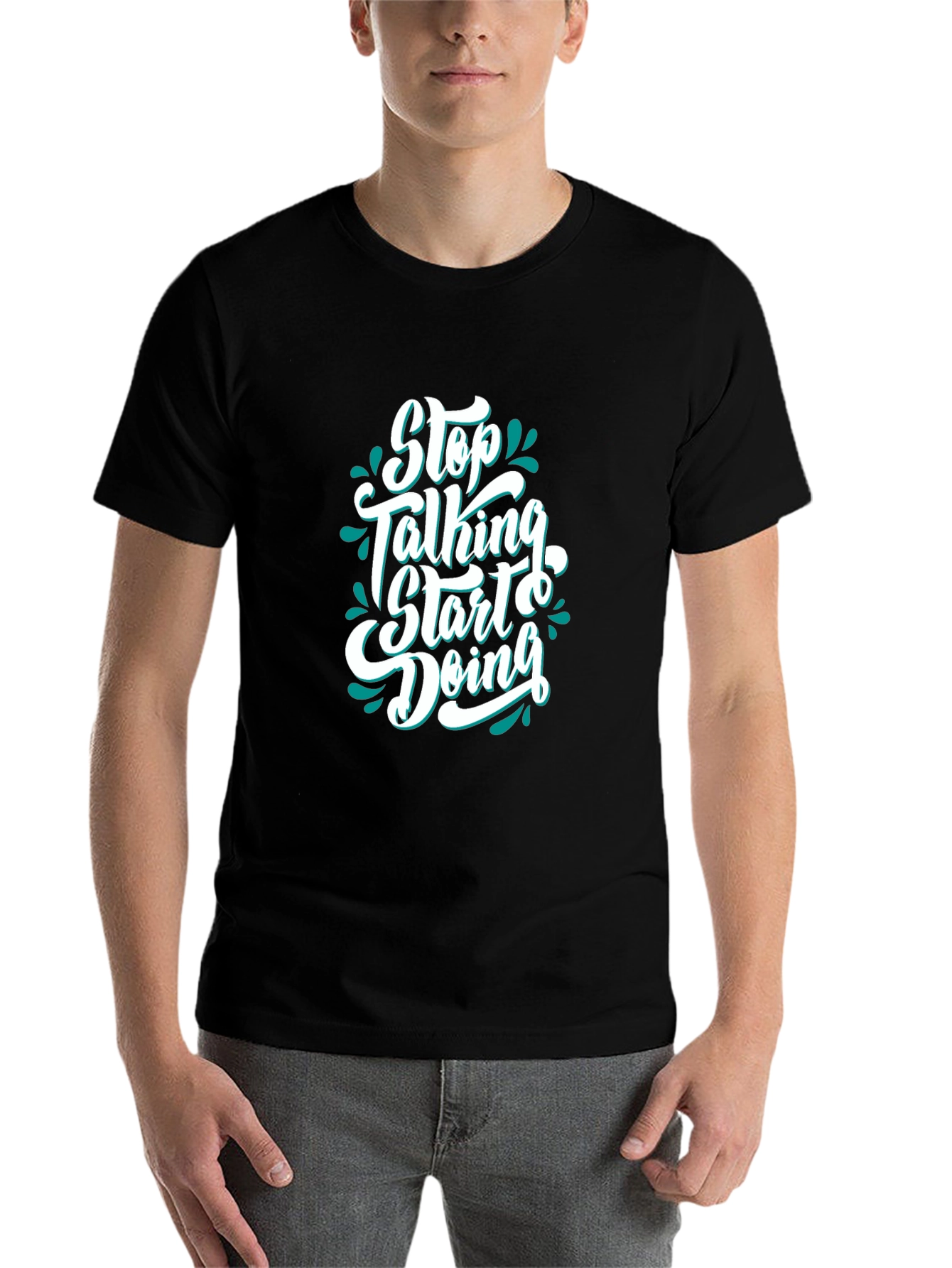 Black Motivational Black T-Shirt - Stop Talking Start Doing view 7