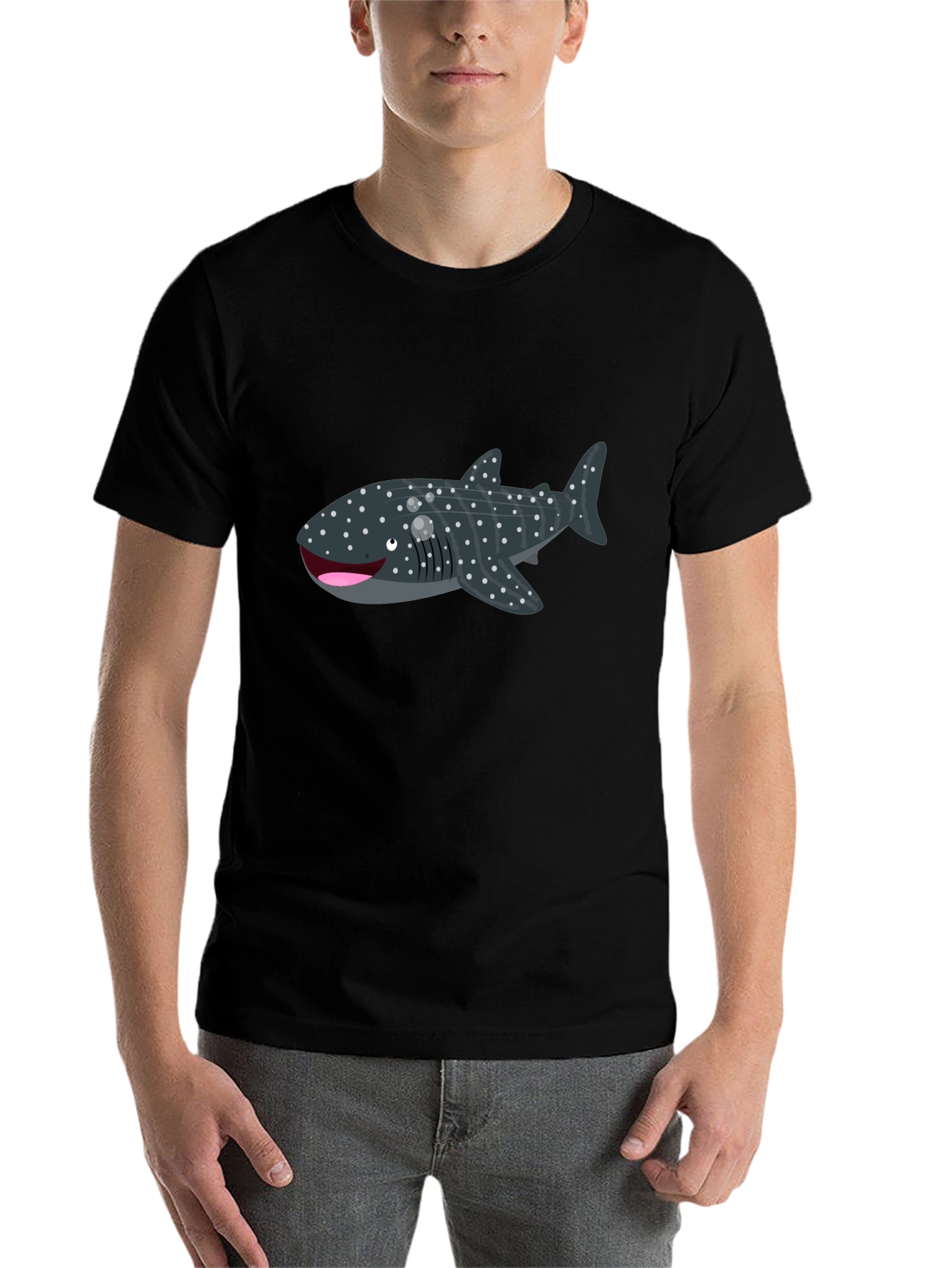 Black Whale Shark Graphic Tee - Black Cotton T-Shirt view 7