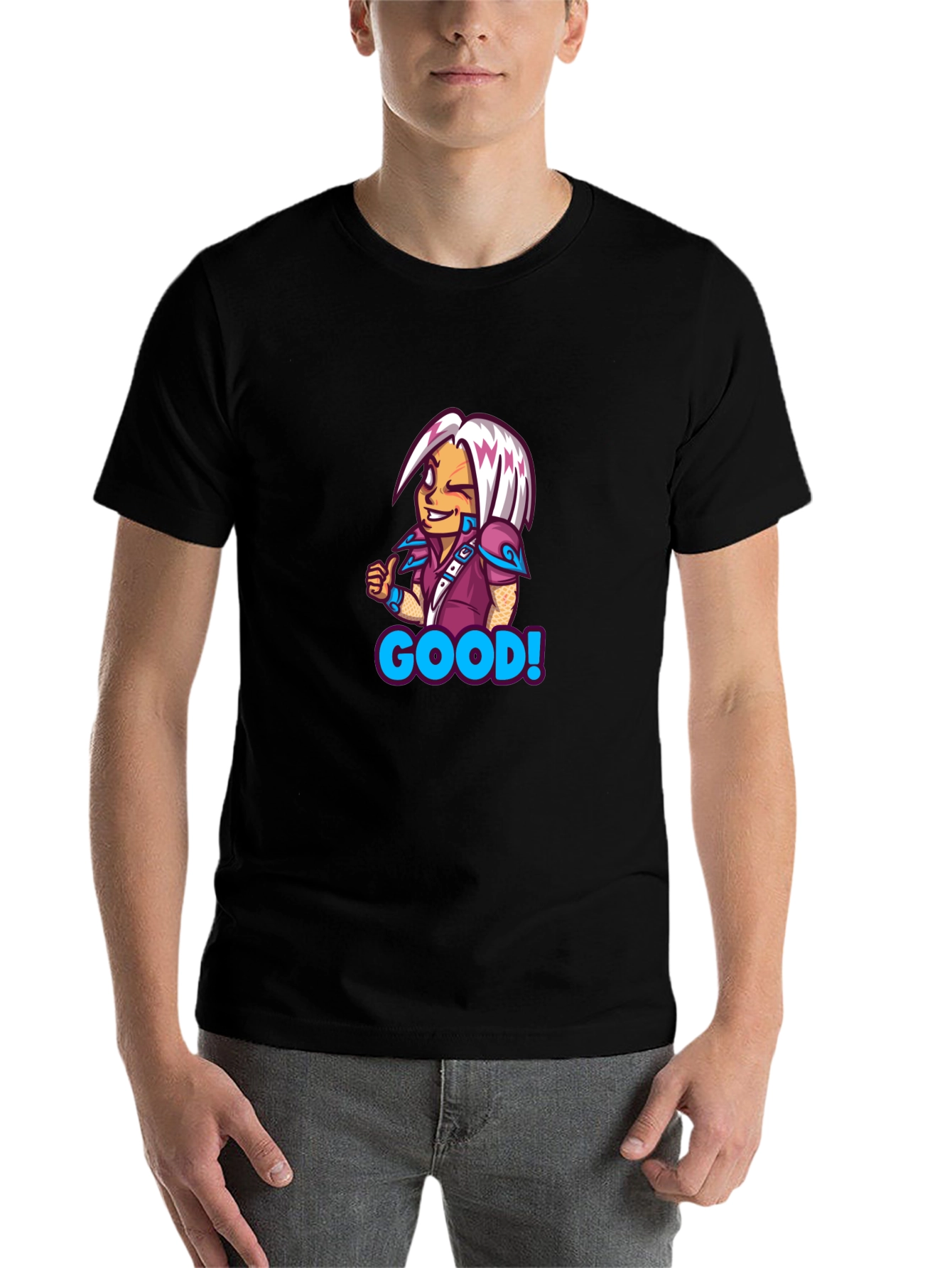 Black Cartoon Character "Good" T-Shirt view 7