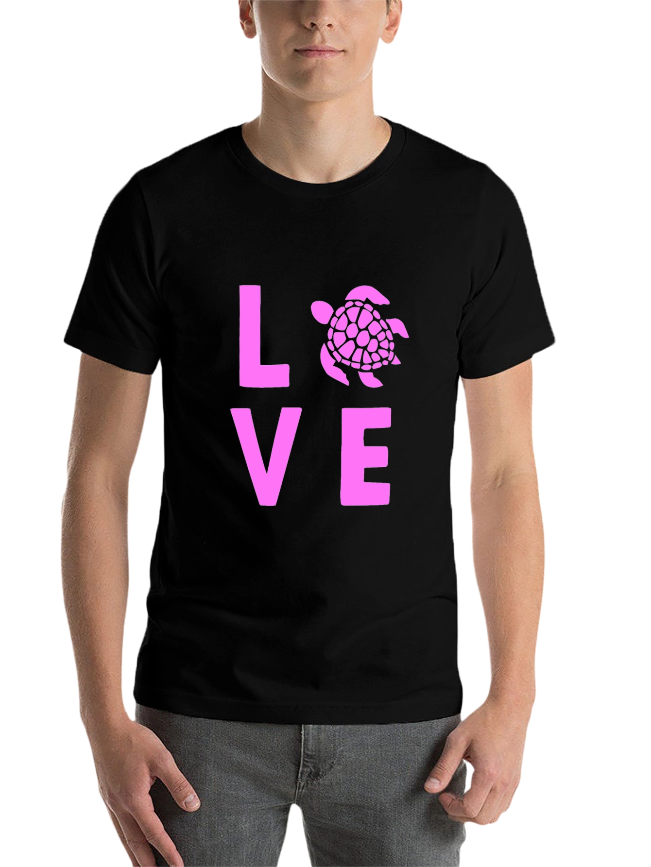 Black Love Turtle Graphic Tee - Black Cotton T-Shirt view 7