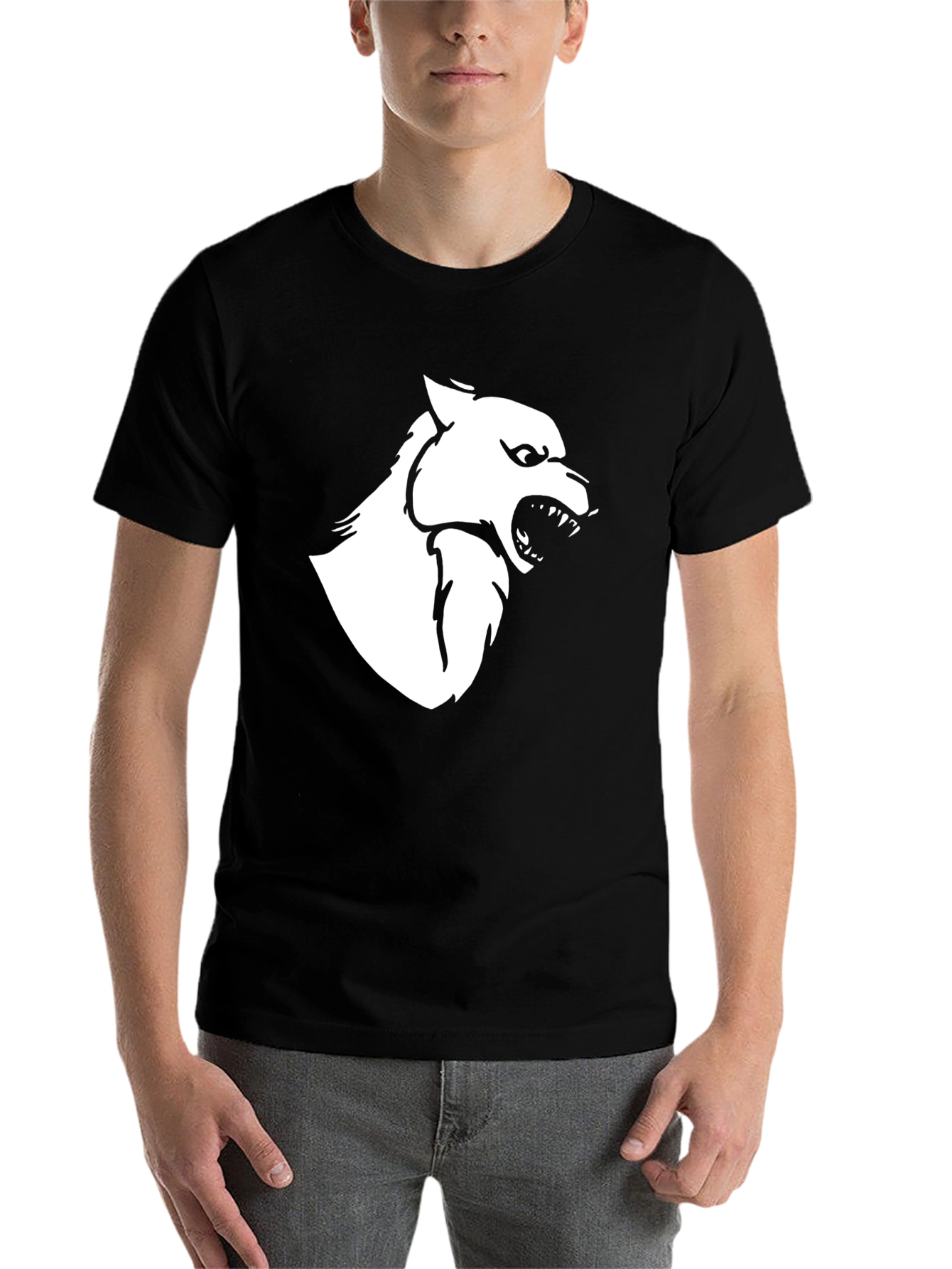 Black Black T-Shirt with White Wolf Graphic view 7