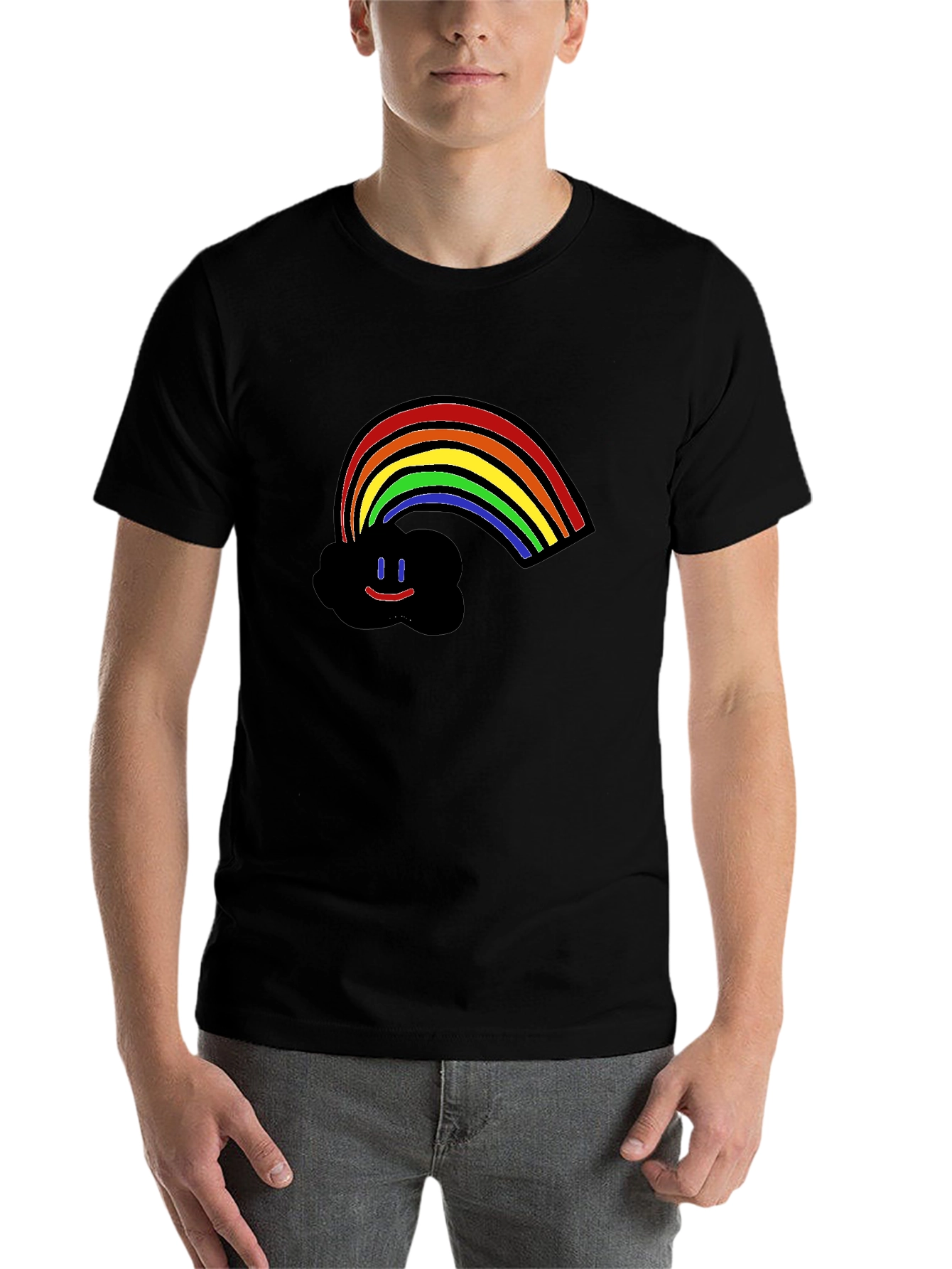 Black Rainbow Cloud Graphic Print T-Shirt - Black view 7