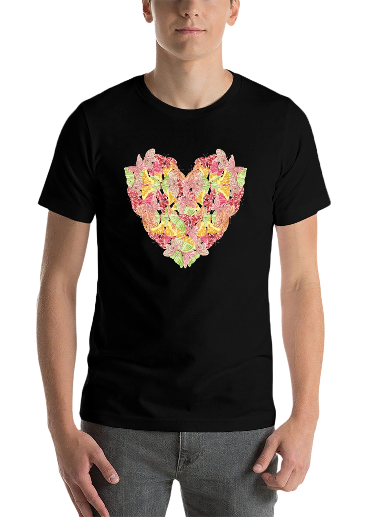 Black Butterfly Heart Graphic Black T-Shirt view 7
