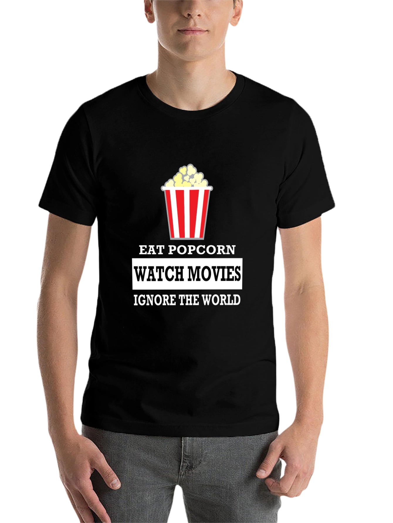 Black Eat Popcorn Watch Movies T-Shirt view 7