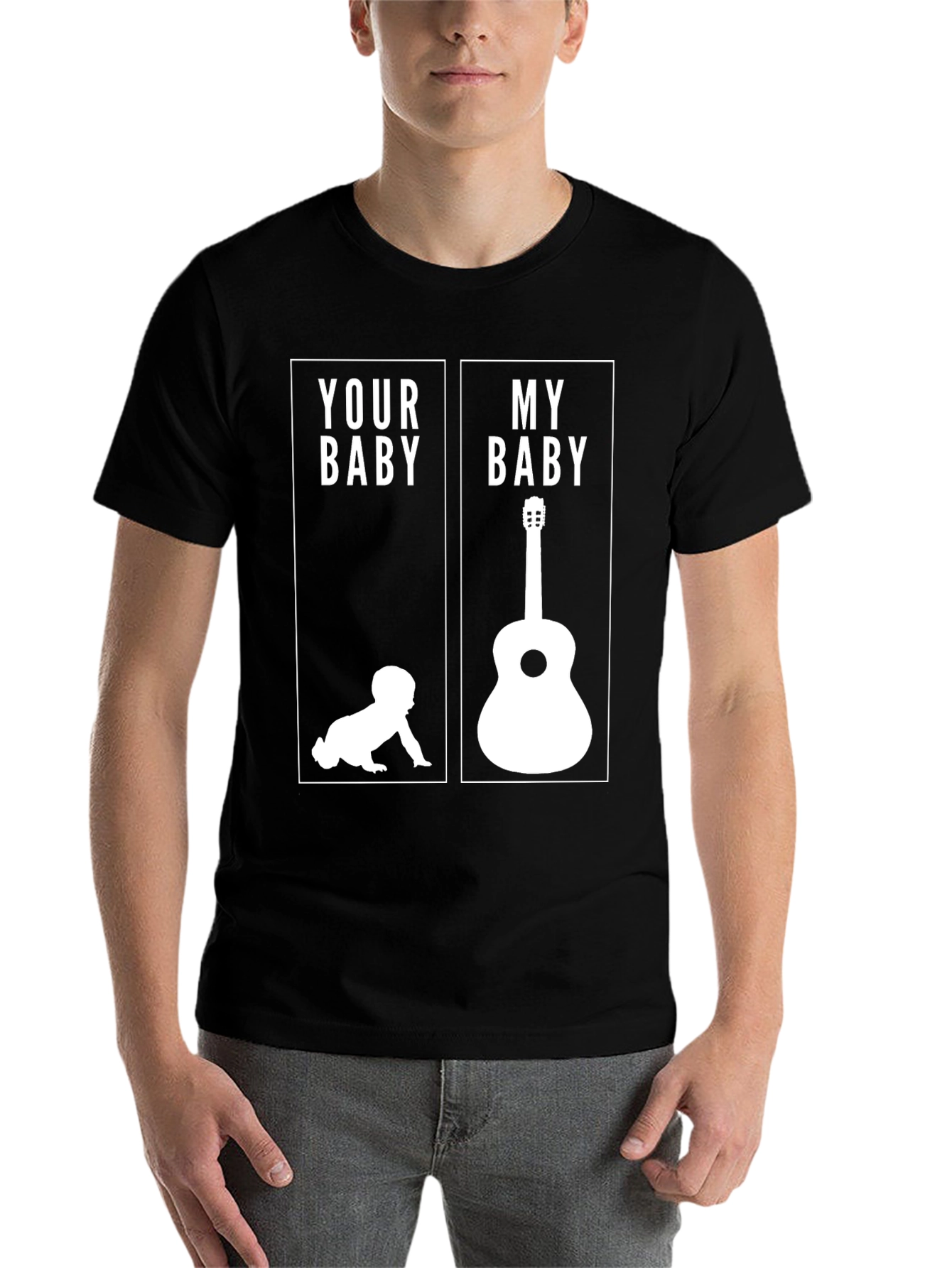 Black Funny Your Baby My Baby Guitar T-Shirt view 7