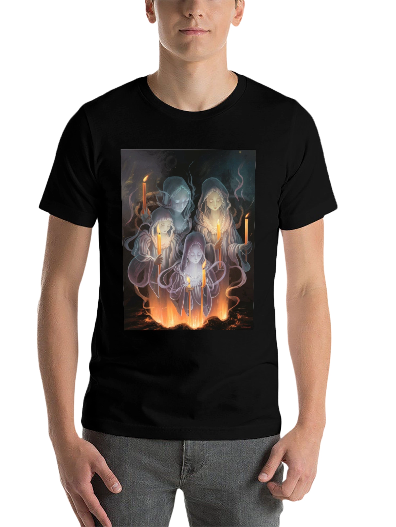 Black Ethereal Candle Maiden Black T-Shirt view 7