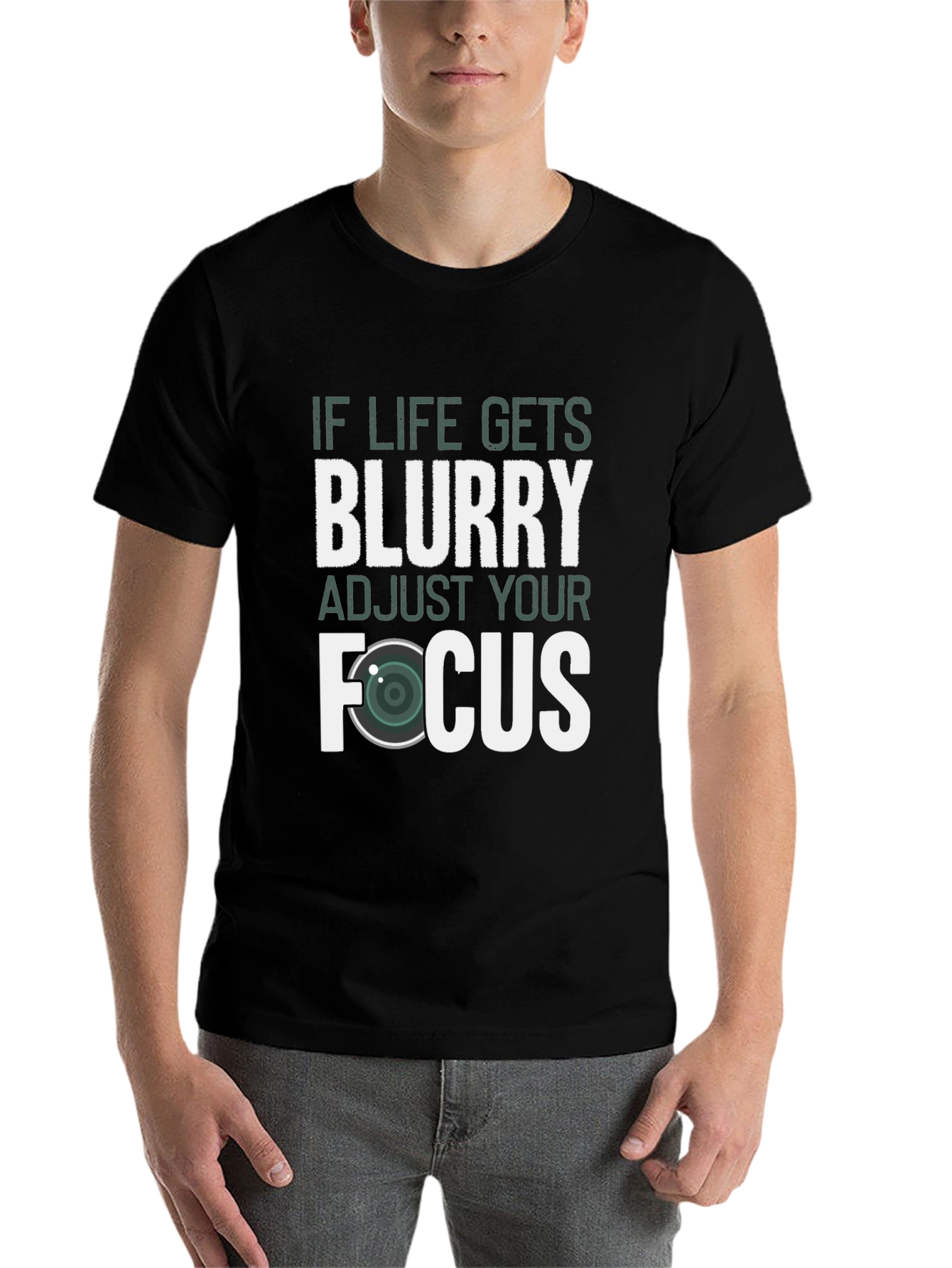 Black Blurry Life? Adjust Your Focus Graphic Tee view 7