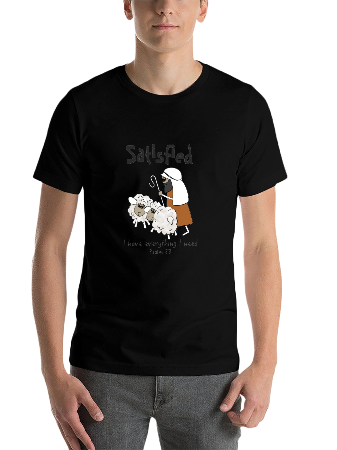 Black Satisfied Shepherd & Sheep Black T-Shirt view 7