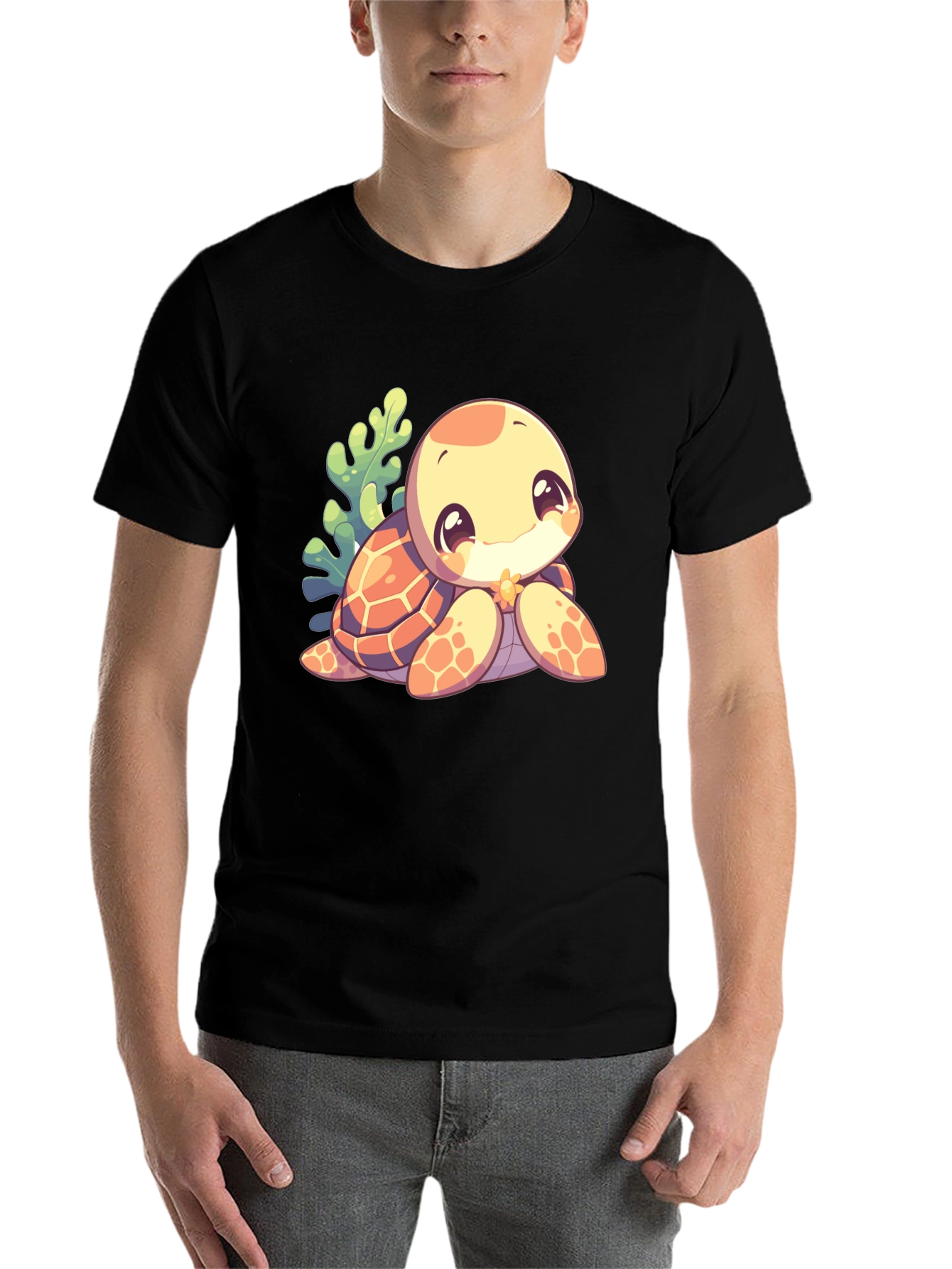 Black Cute Turtle Graphic Tee - Black view 7