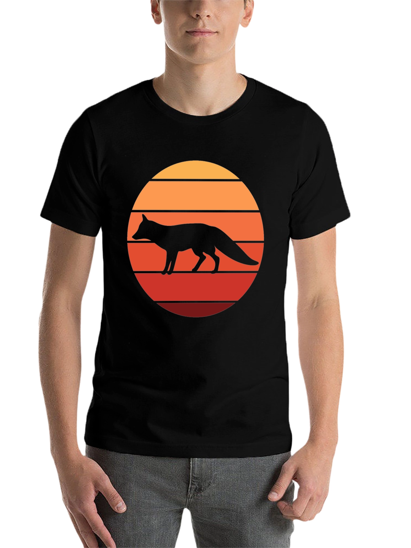 Black Retro Fox Sunset Graphic Tee view 7