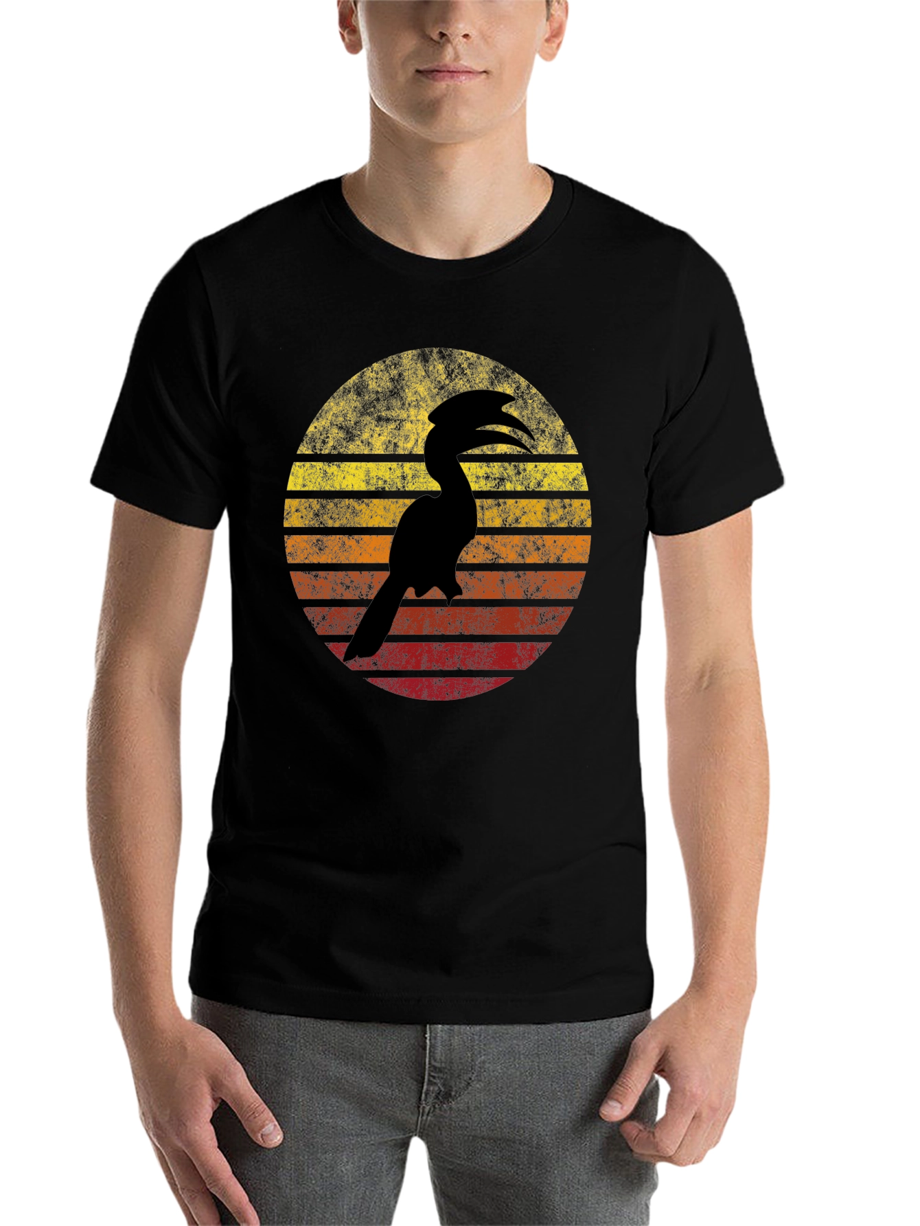 Black Vintage Hornbill Sunset Graphic Tee view 7