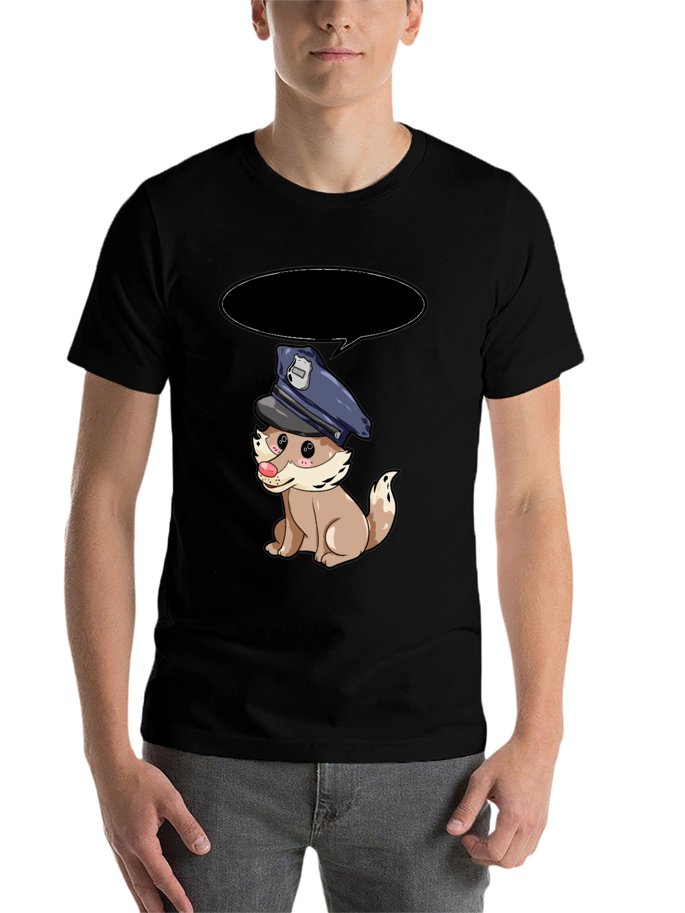 Black Cartoon Dog Police T-Shirt view 7