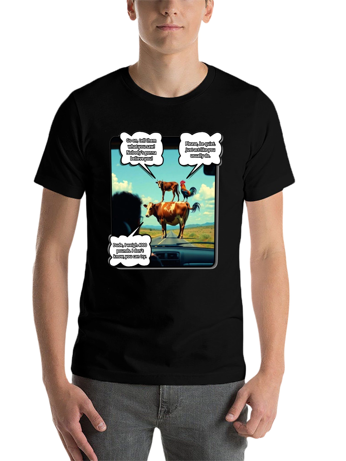 Black Talking Animals Graphic T-Shirt - Novelty Tee view 7