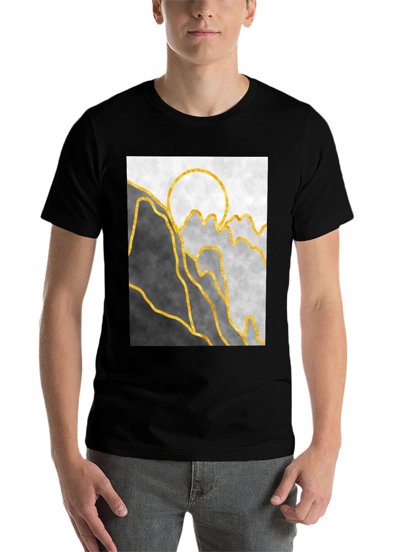 Black Abstract Mountain & Sun Graphic Tee view 7