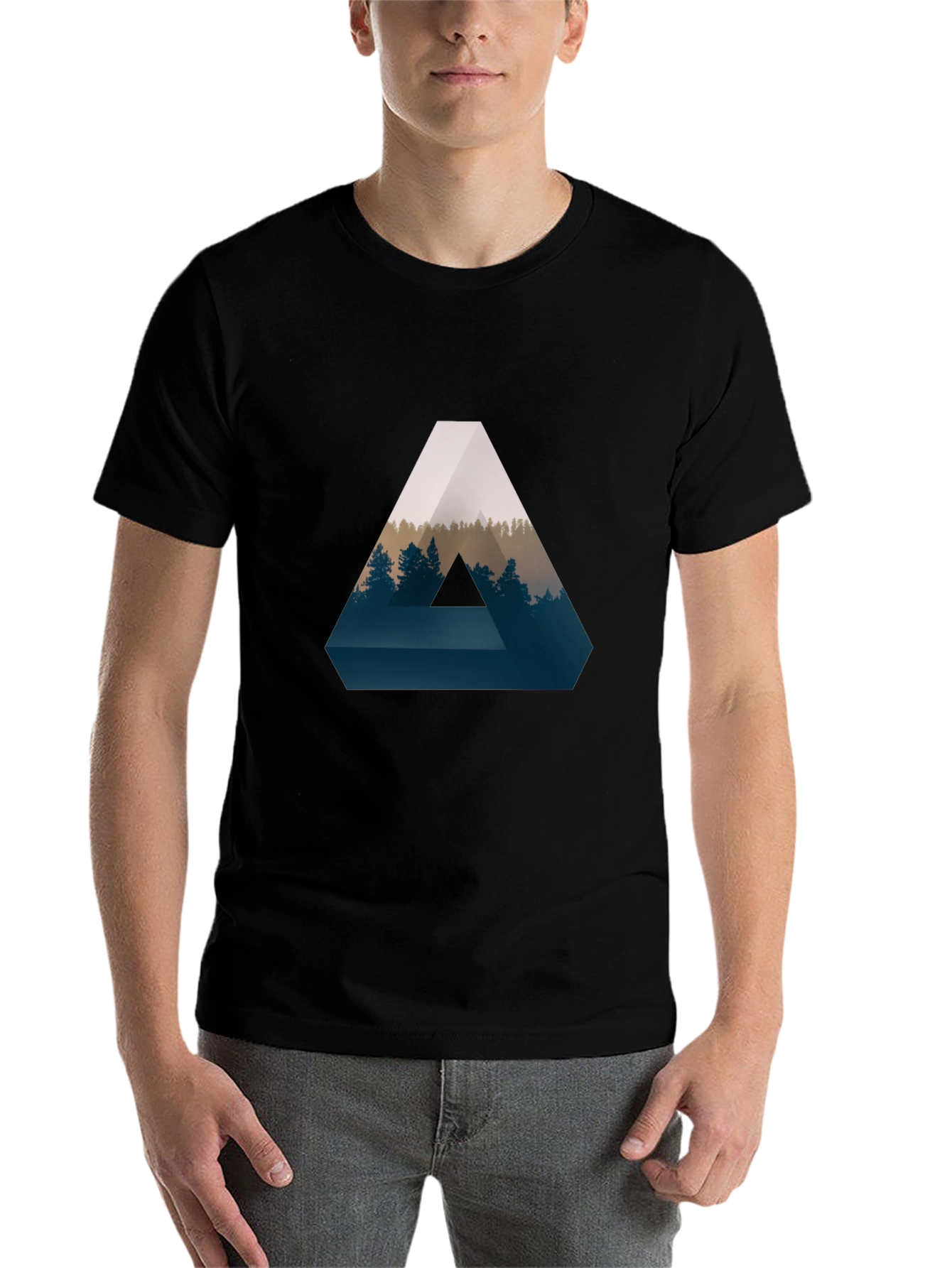 Black Geometric Forest Print T-Shirt - Stylish and Unique view 7