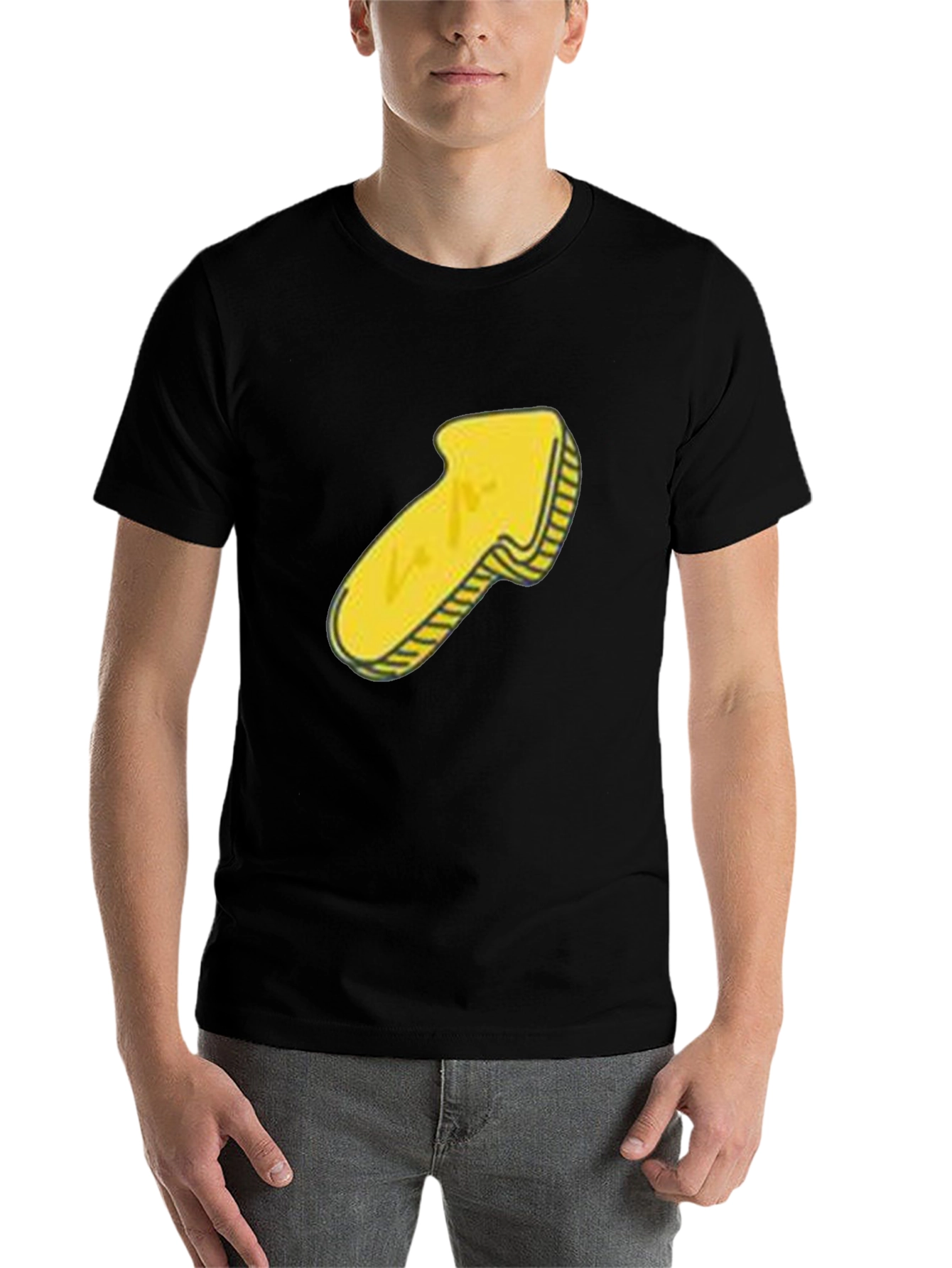 Black Men's Black T-Shirt with Yellow Arrow Graphic view 7