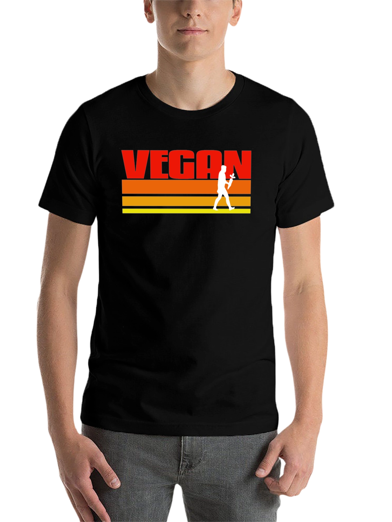 Black Retro Vegan T-Shirt - Classic Vegetarian Lifestyle Tee view 7