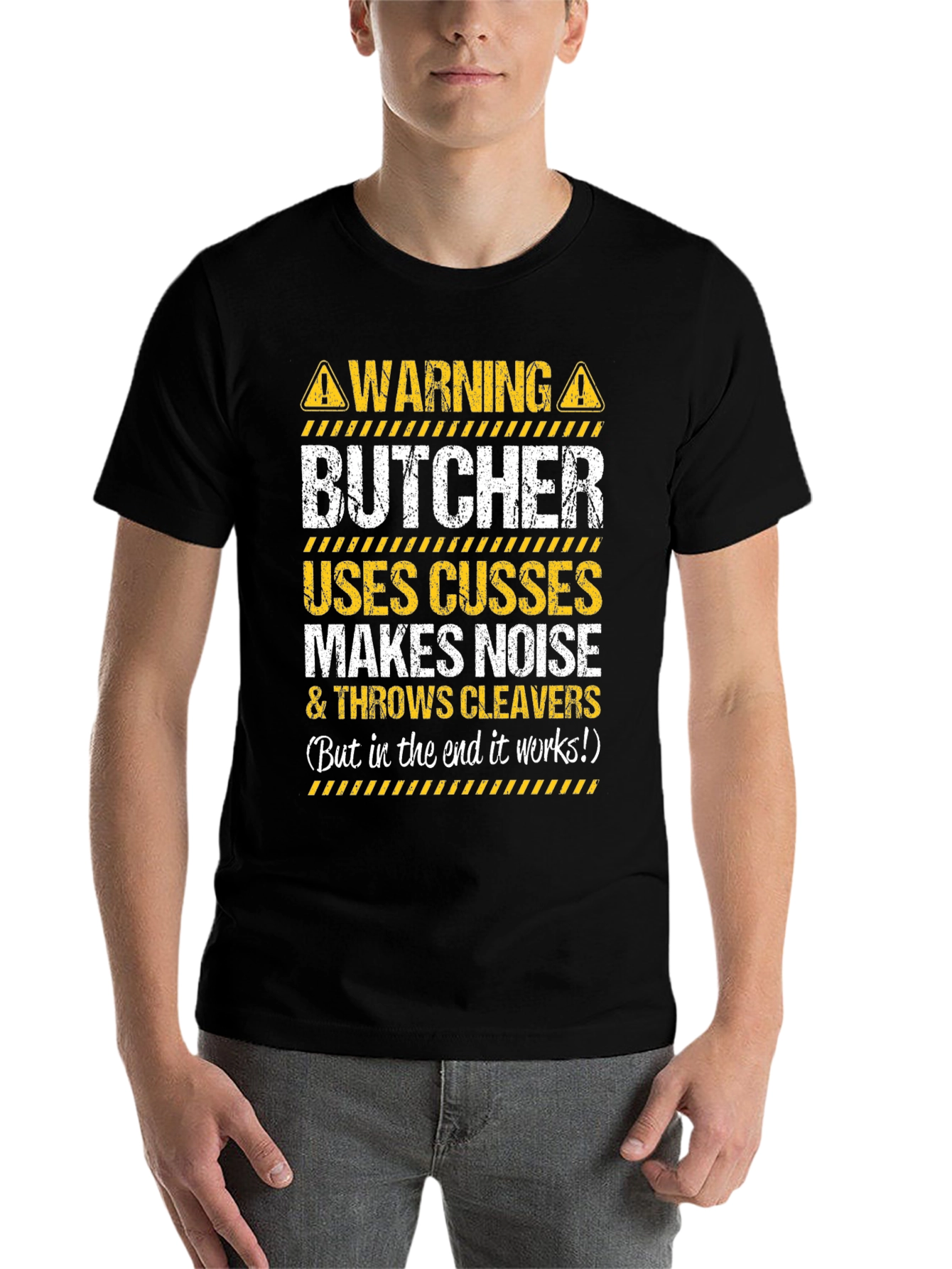 Black Warning Butcher Graphic T-Shirt - Funny Meat Cutter Tee view 7