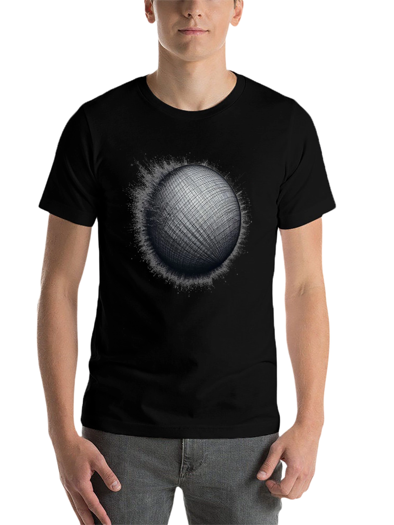 Black Abstract Sphere Graphic Tee - Modern Artistic T-Shirt view 7