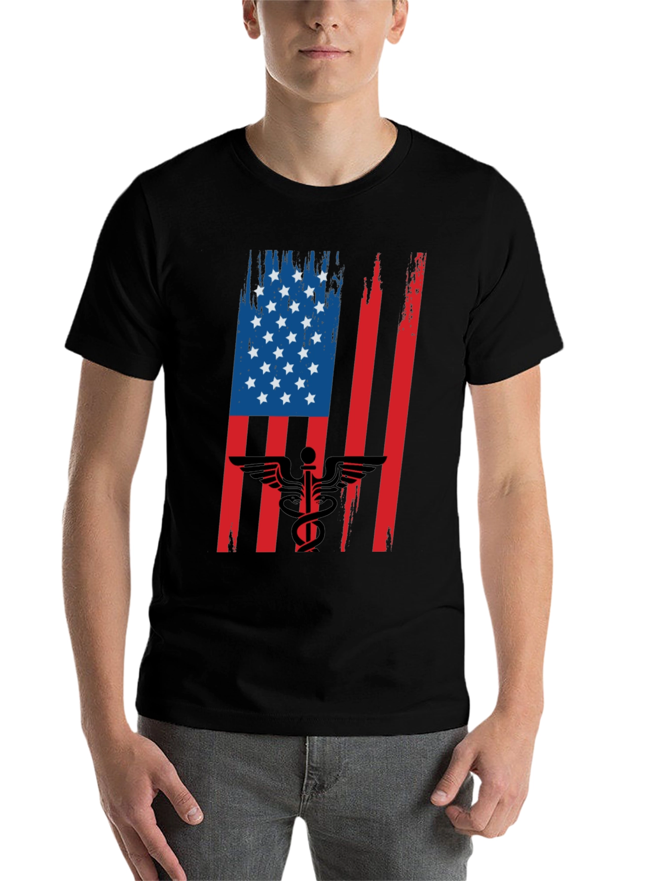 Black American Flag Medical Symbol Graphic Tee view 7