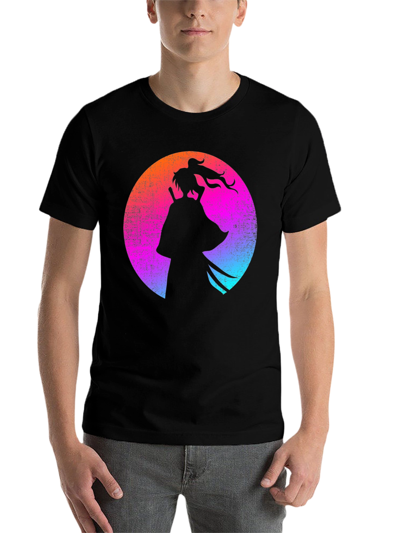 Black Samurai Silhouette T-Shirt - Retro Style view 7