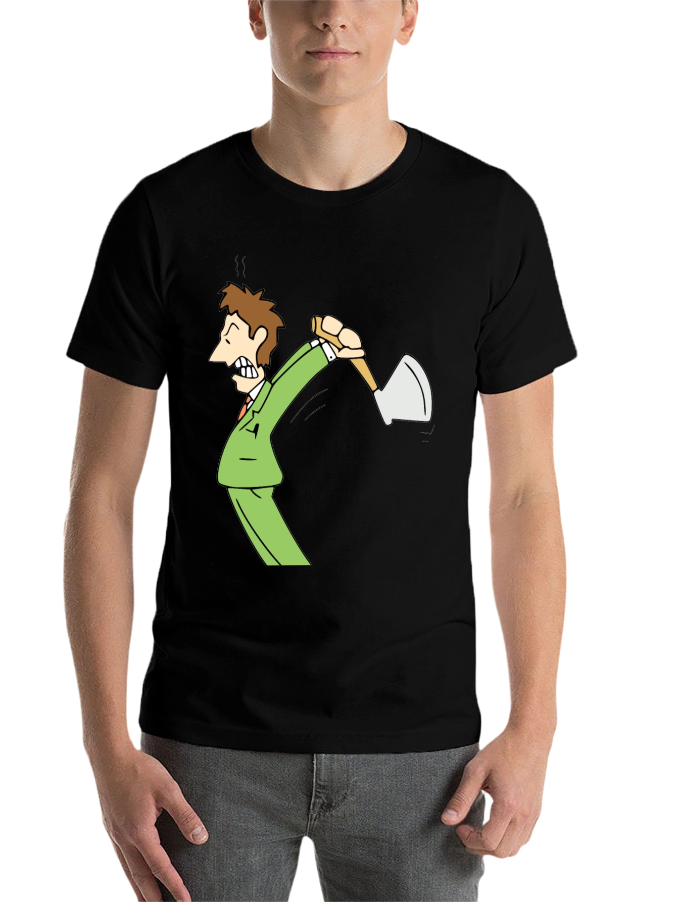 Black Axe Man Cartoon Graphic Black T-Shirt view 7