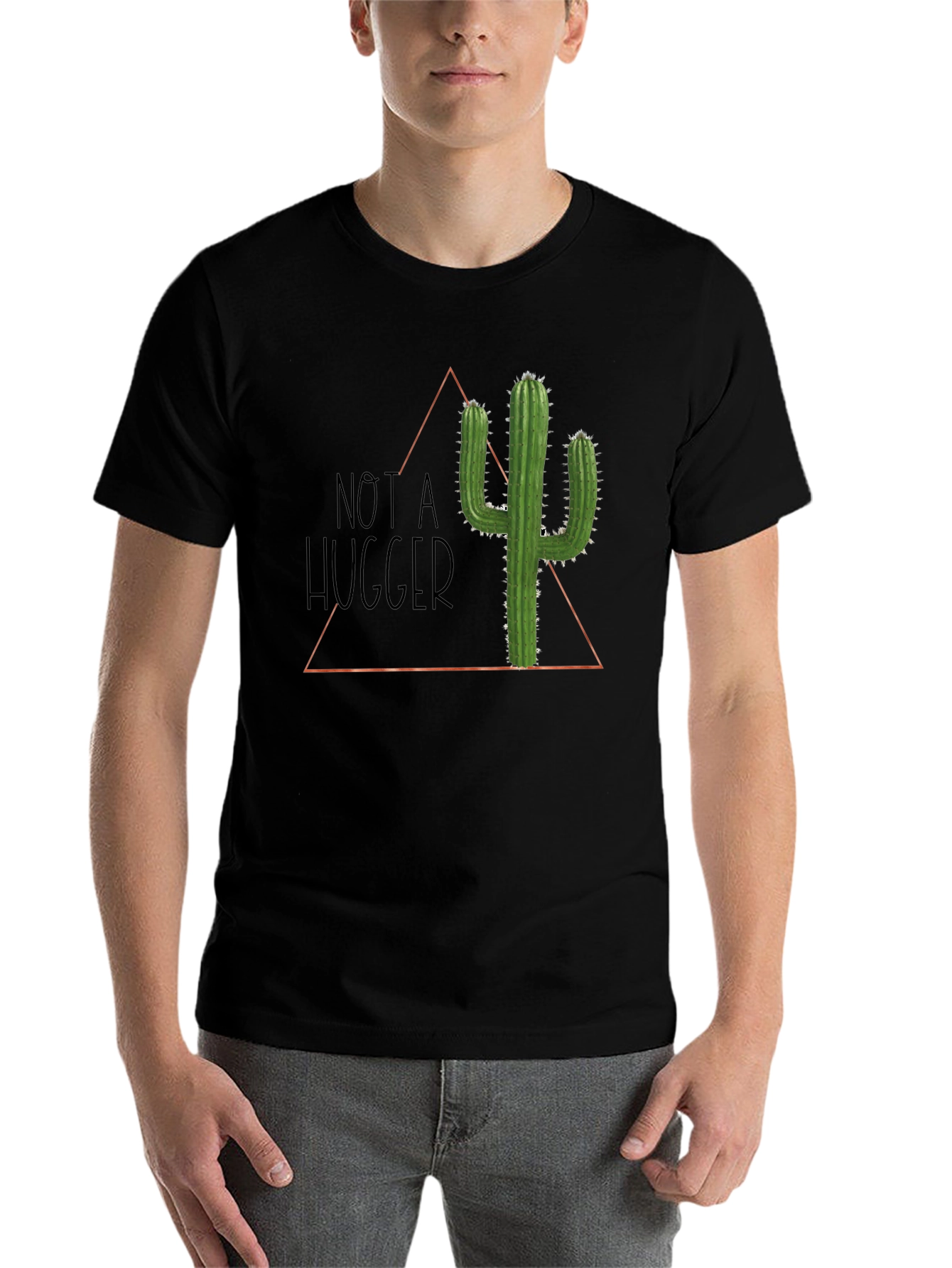 Black Not A Hugger Cactus Graphic T-Shirt - Soft Cotton Tee view 7