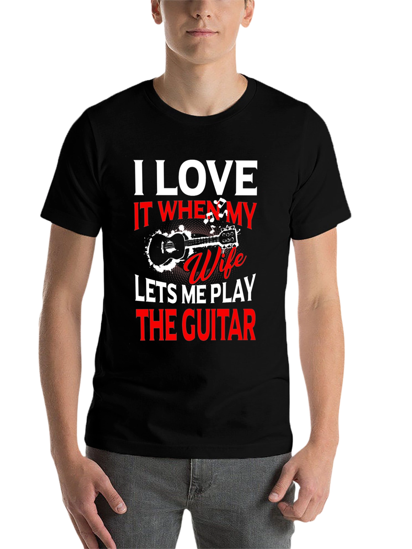 Black I Love My Wife Guitar T-Shirt view 7