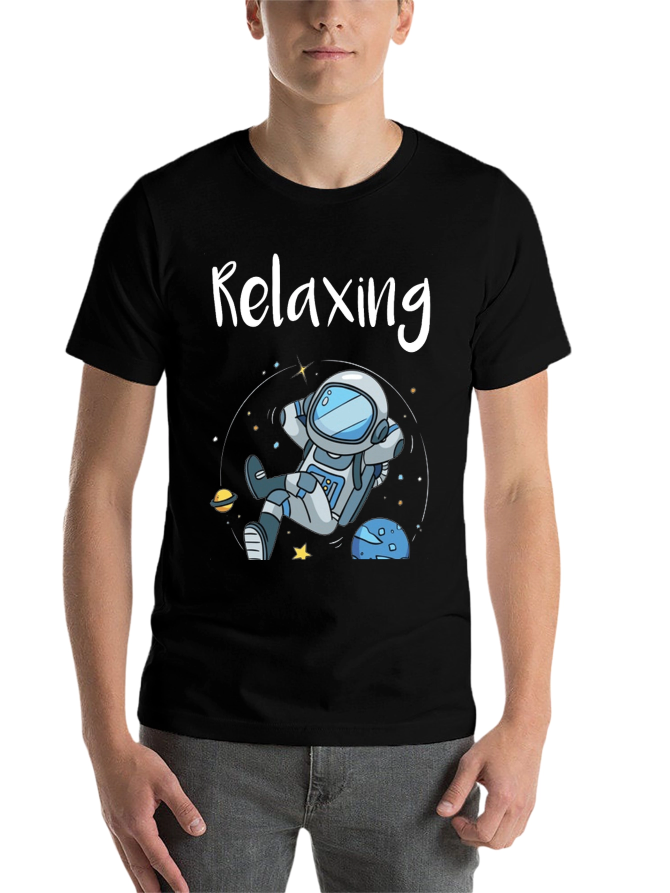 Black Relaxing Astronaut Graphic T-Shirt view 7