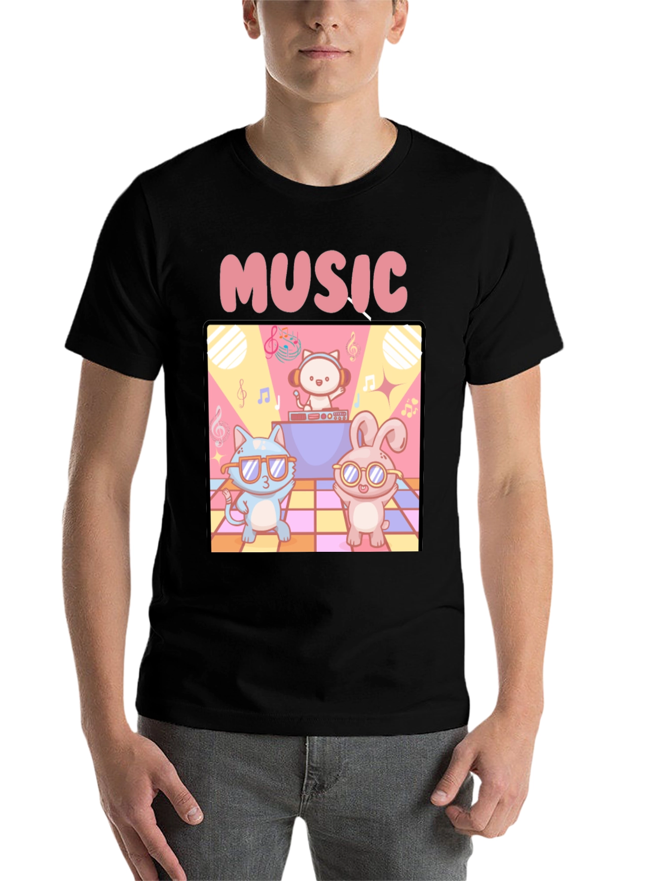 Black Music Cats and Bunny DJ T-Shirt view 7