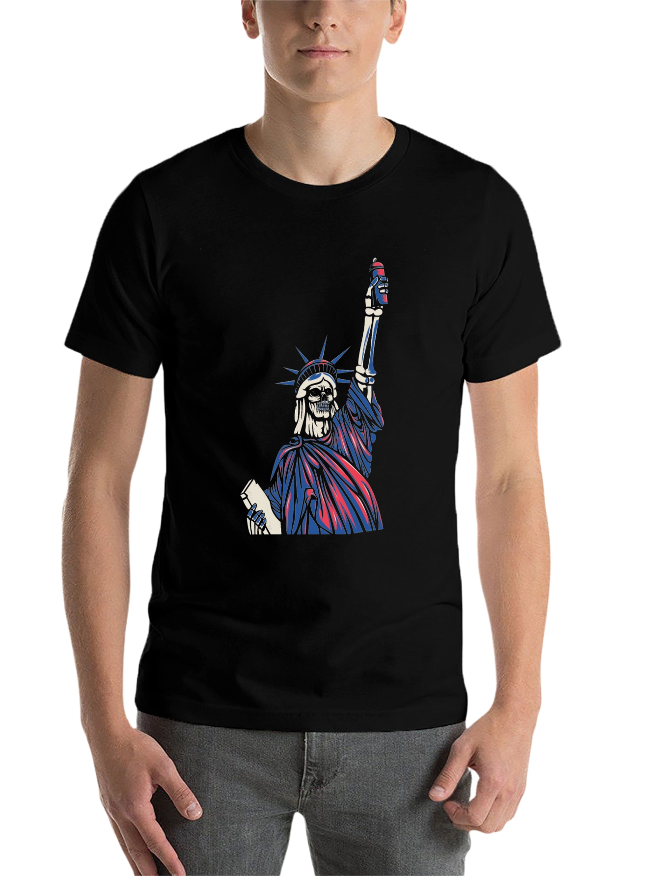 Black Statue of Liberty Skeleton Graphic T-Shirt view 7