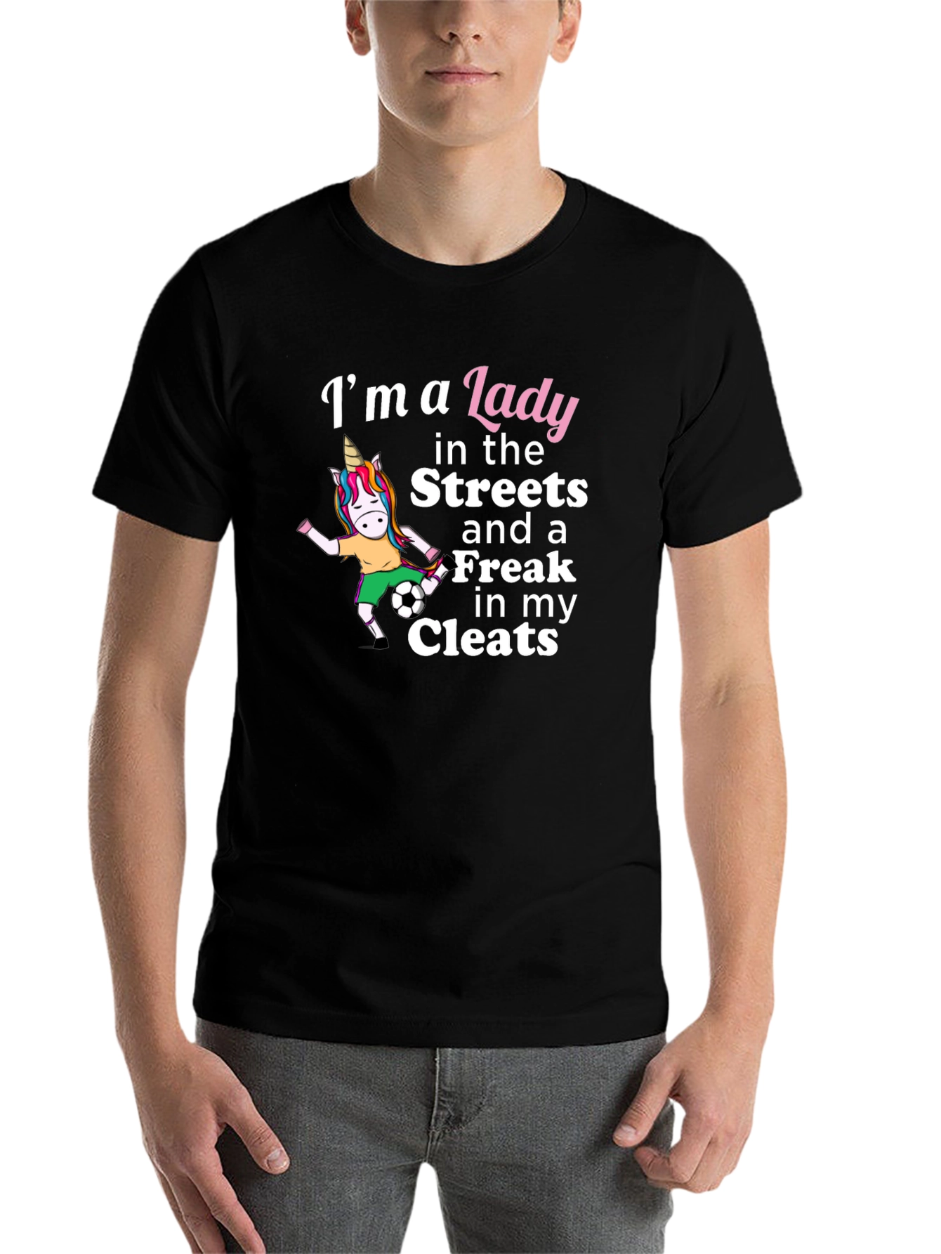 Black Lady Streets Freak Cleats Soccer Unicorn T-Shirt view 7