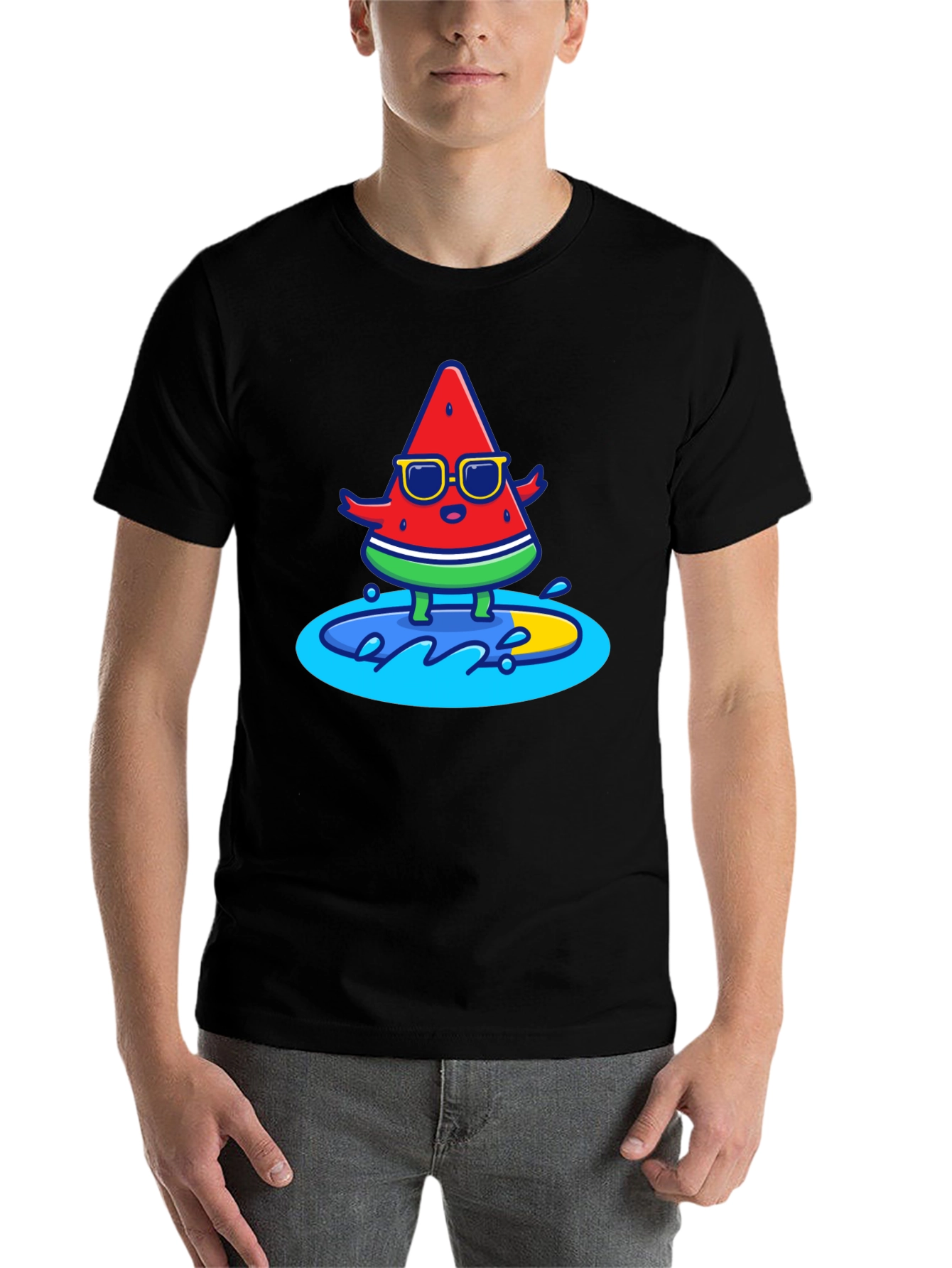 Black Cool Watermelon Surfing Graphic T-Shirt view 7