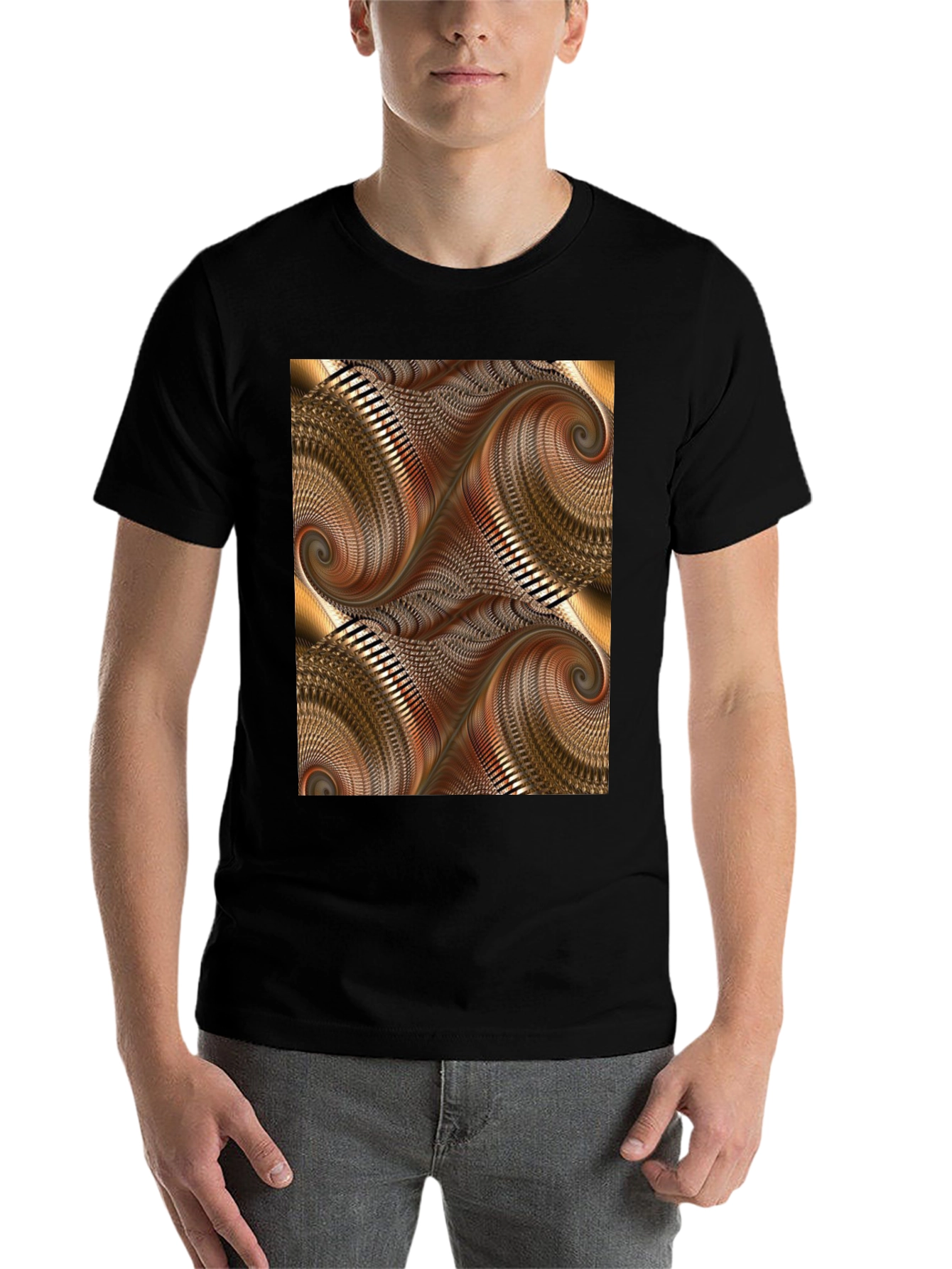 Black Abstract Swirl Graphic Print Black T-Shirt view 7