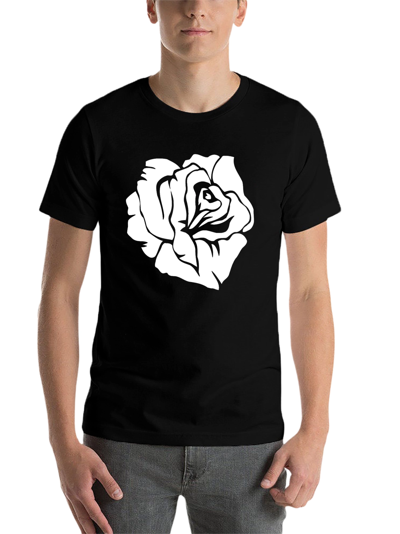 Black Black T-Shirt with White Rose Graphic view 7