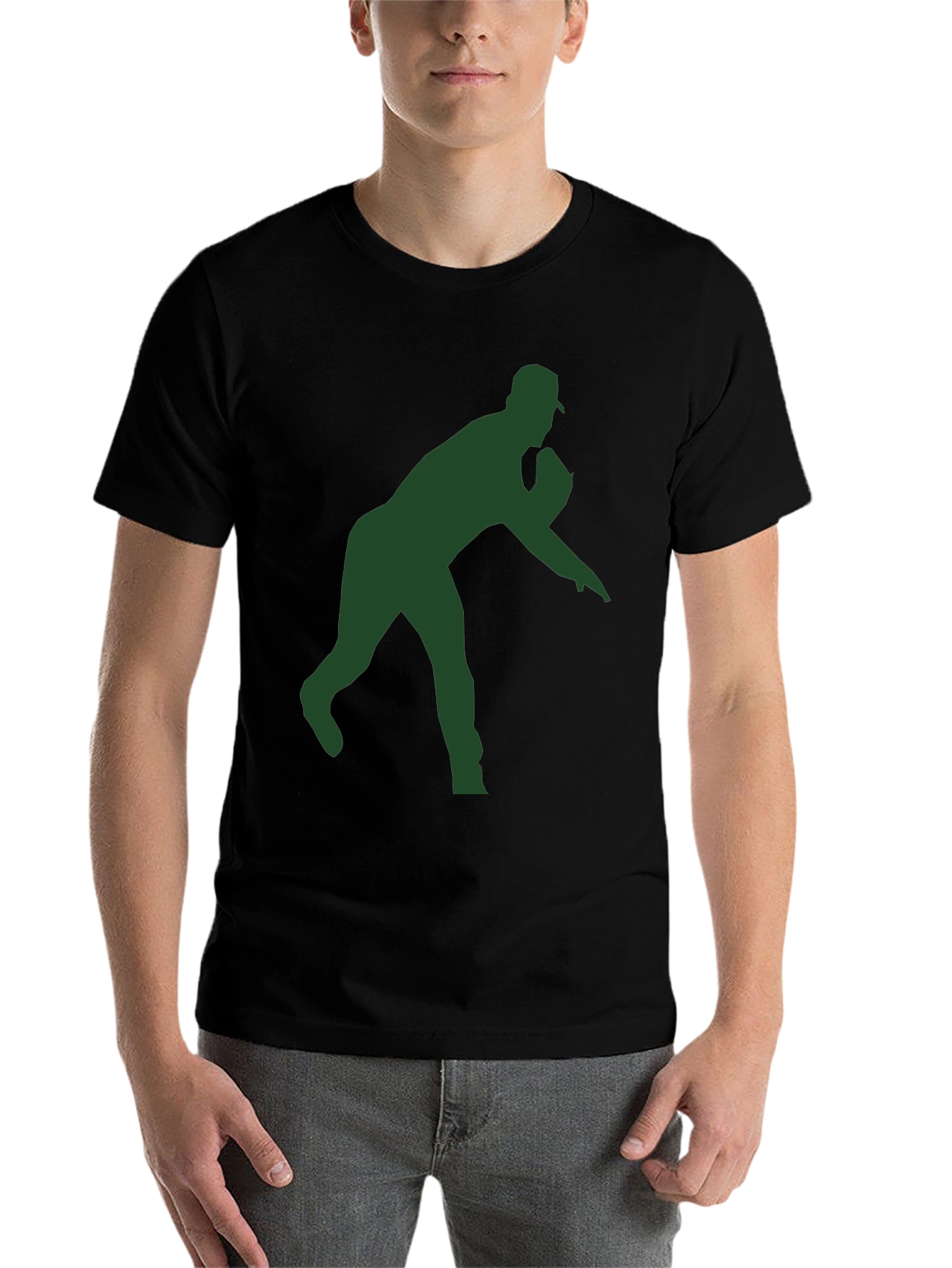 Black Baseball Pitcher Silhouette T-Shirt view 7