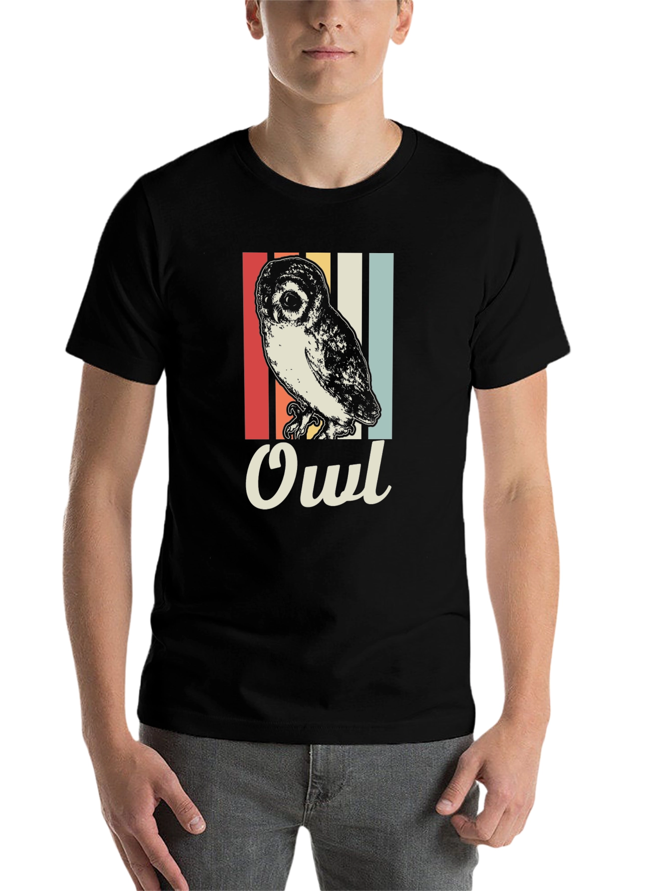 Black Retro Owl T-Shirt - Bird Lover Tee view 7