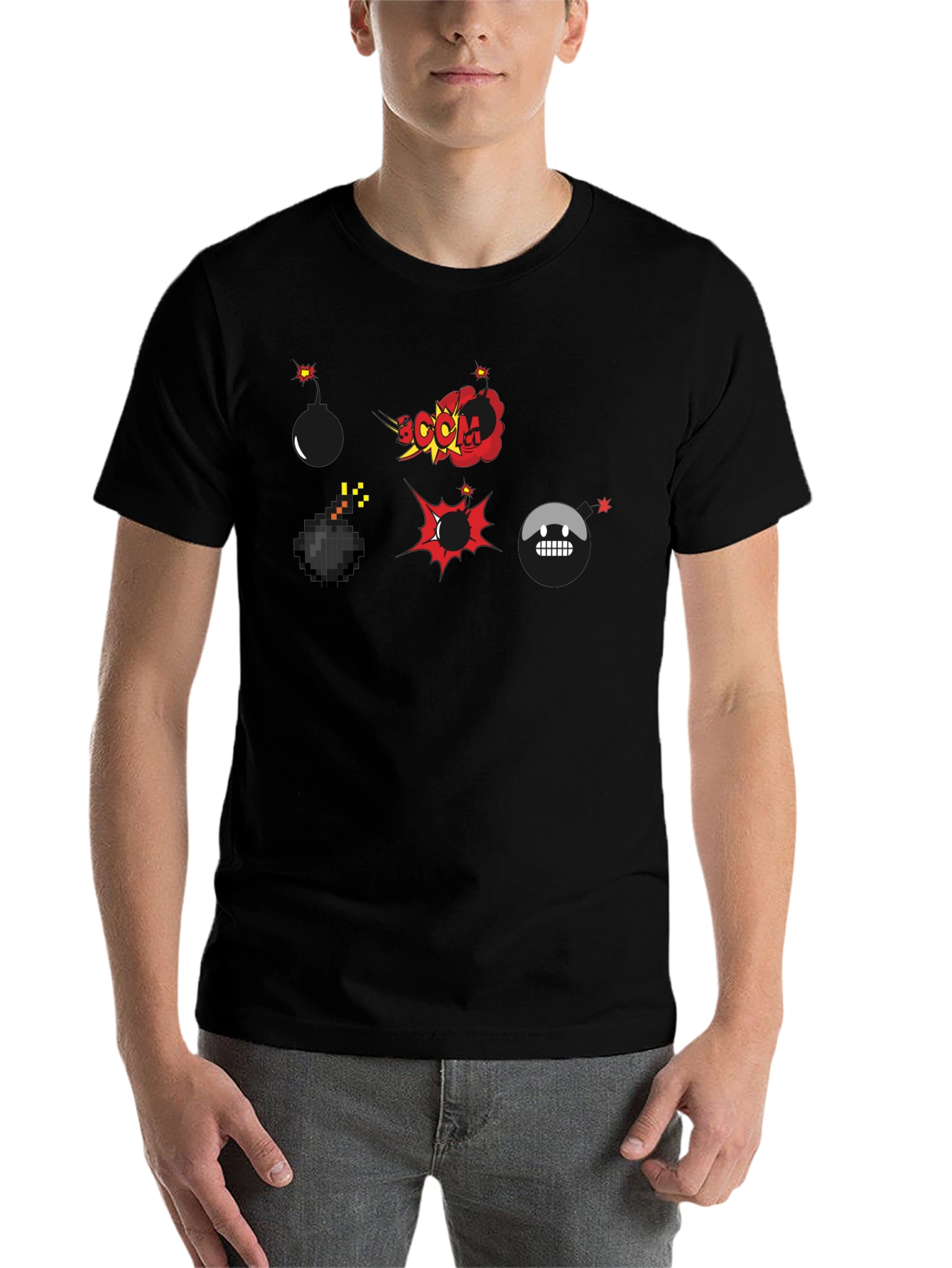 Black Cartoon Bomb Explosion Black T-Shirt view 7