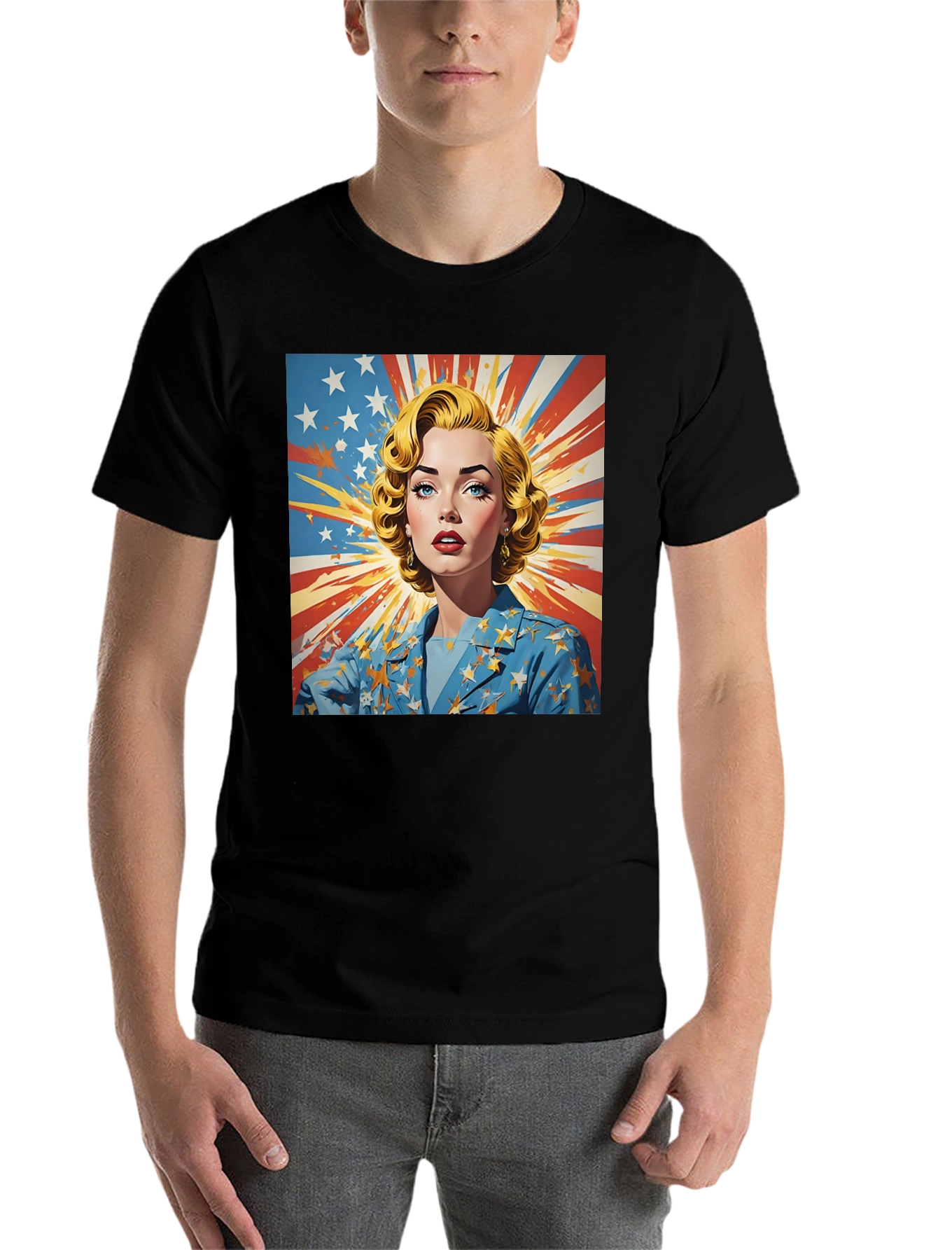 Black Retro Patriotic Woman T-Shirt - Vintage Americana Tee view 7