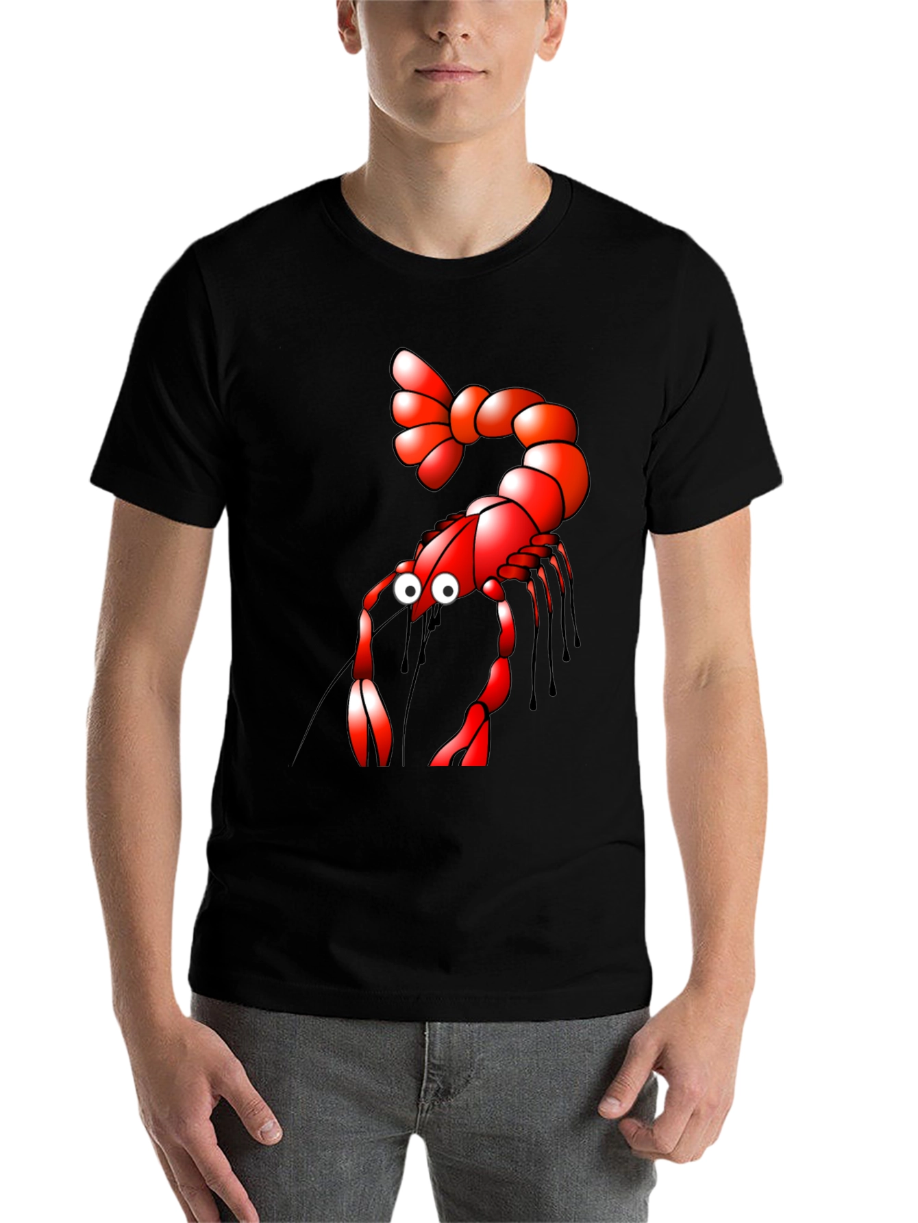 Black Shrimp Cartoon Graphic Tee - Black view 7