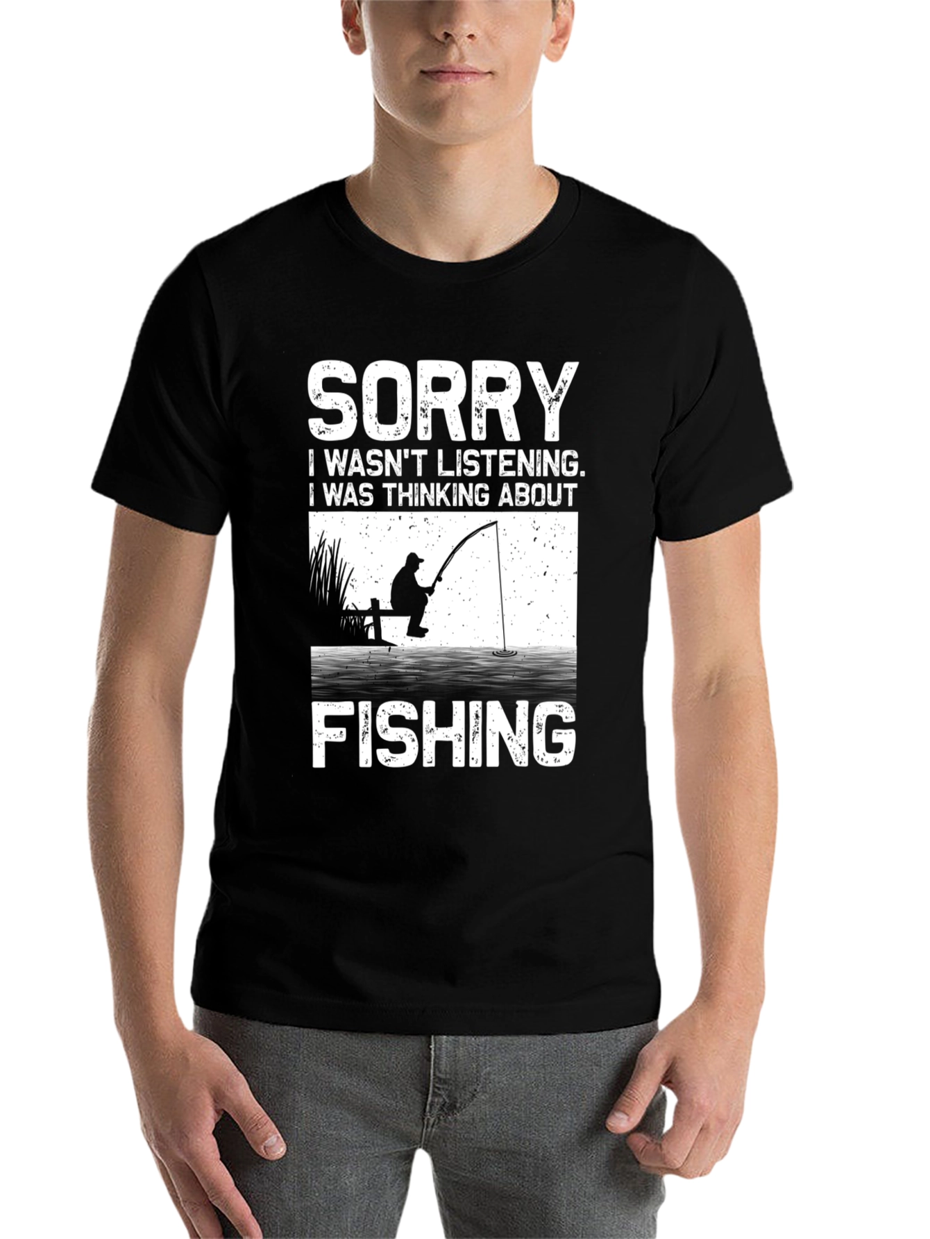Black Funny Fishing T-Shirt - Sorry Wasn't Listening view 7