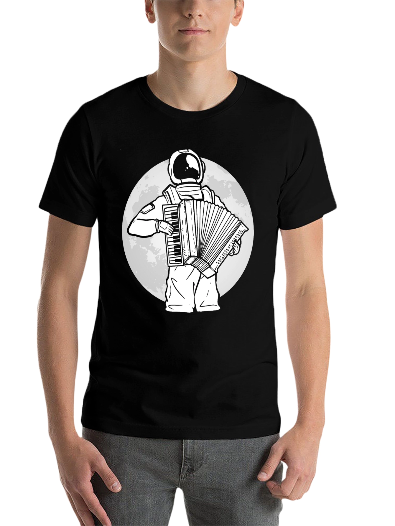 Black Astronaut Accordion Player Graphic Tee view 7