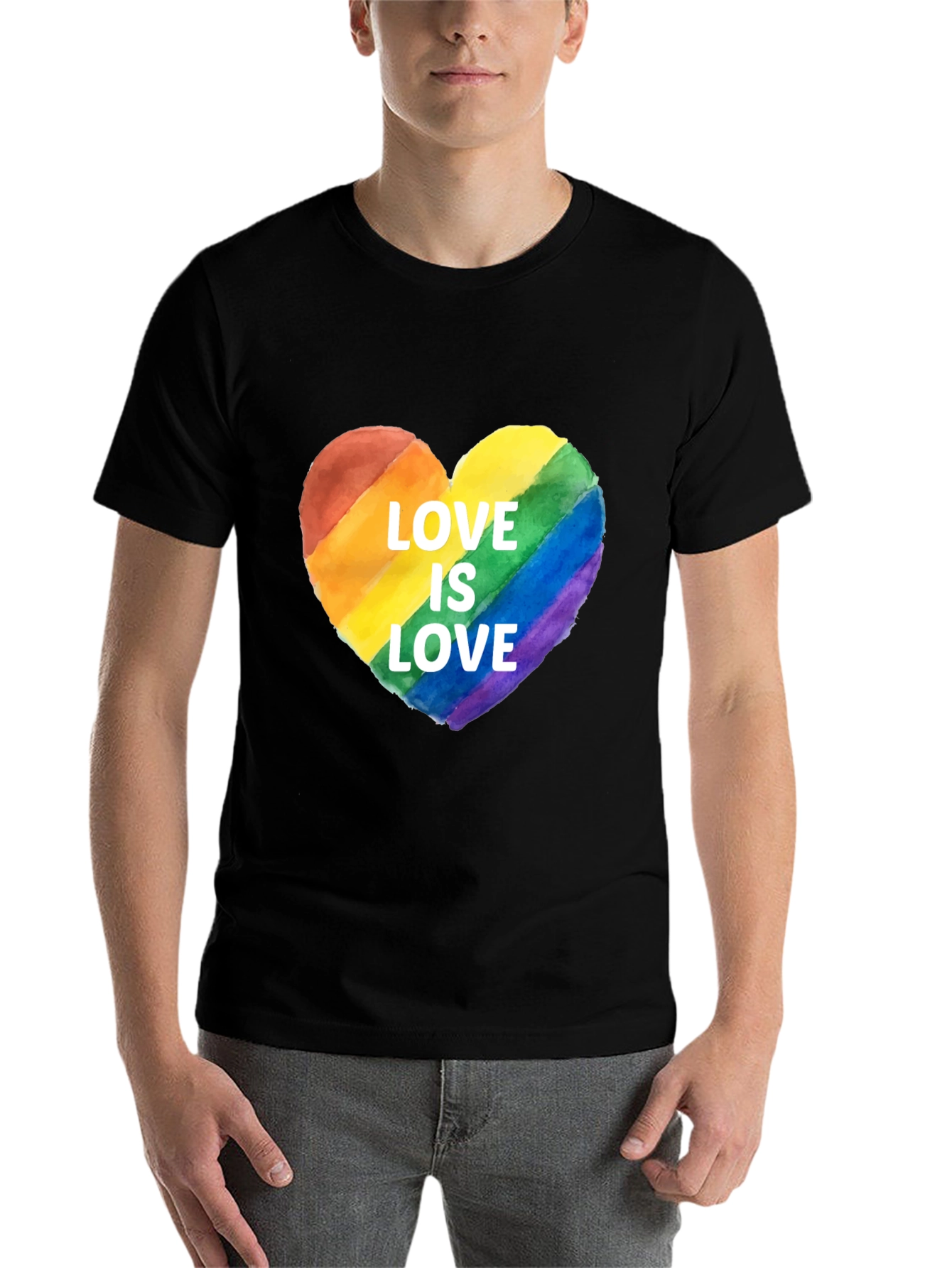 Black Love Is Love Rainbow Heart T-Shirt view 7