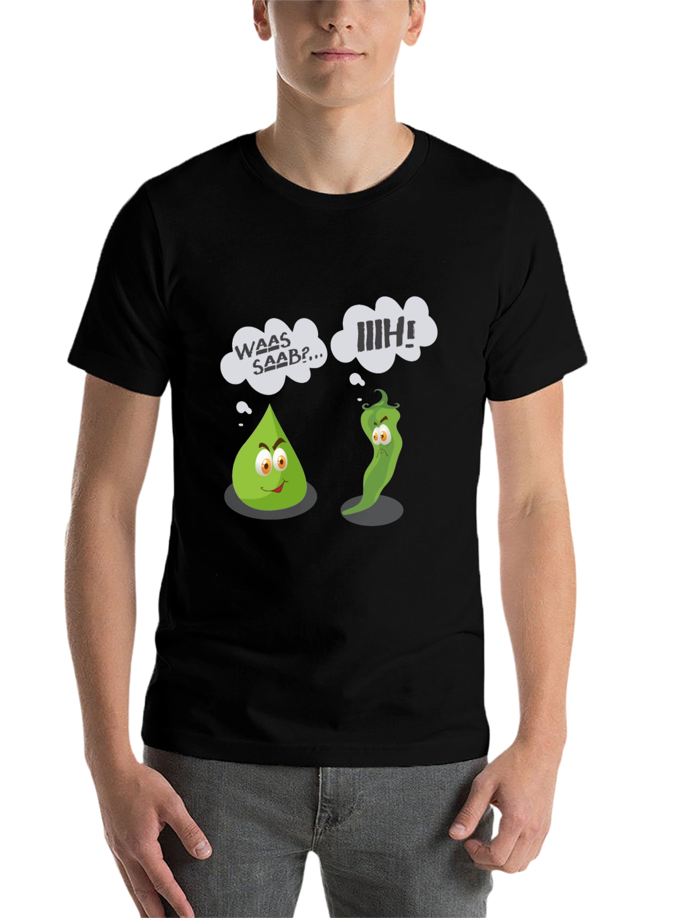 Black Funny Cartoon Vegetables Black T-Shirt view 7