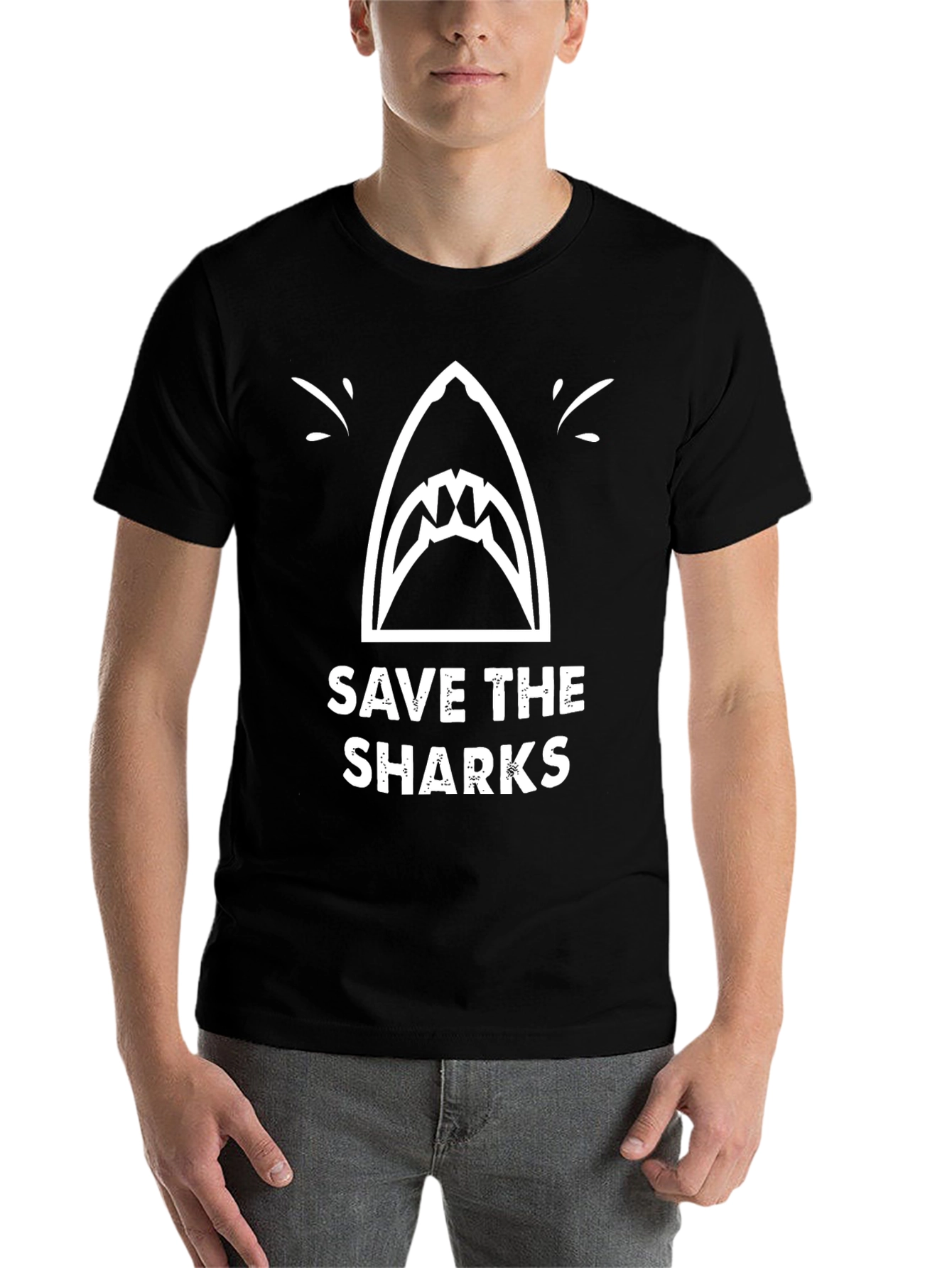 Black Save the Sharks Graphic Tee - Black Cotton T-Shirt view 7