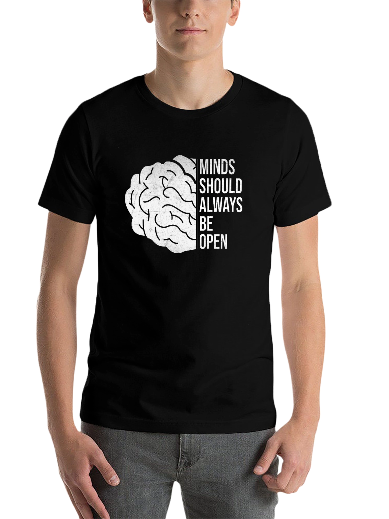 Black Open Minds Brain Graphic T-Shirt - Black view 7