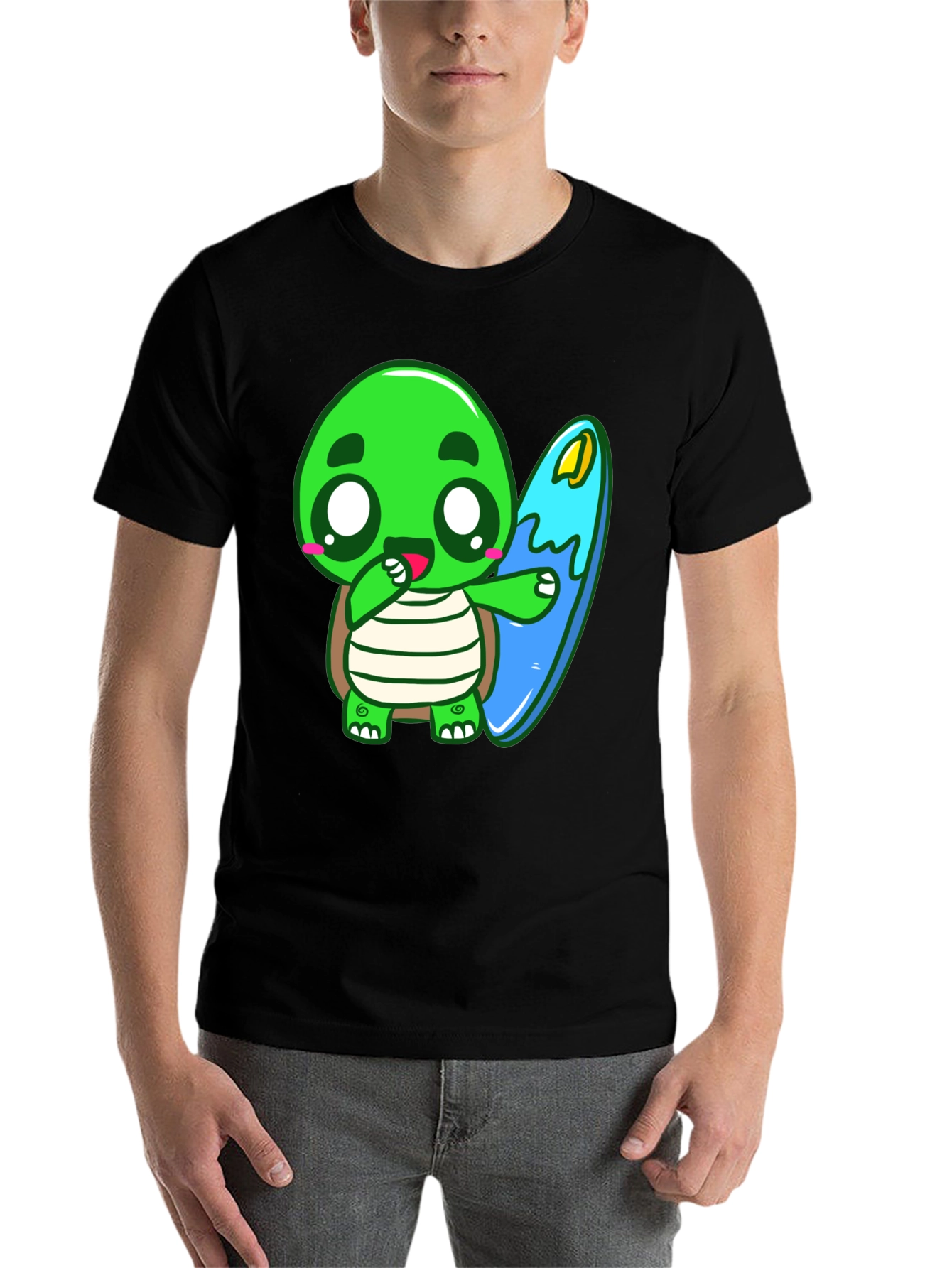 Black Cute Turtle Surfing Graphic Tee view 7