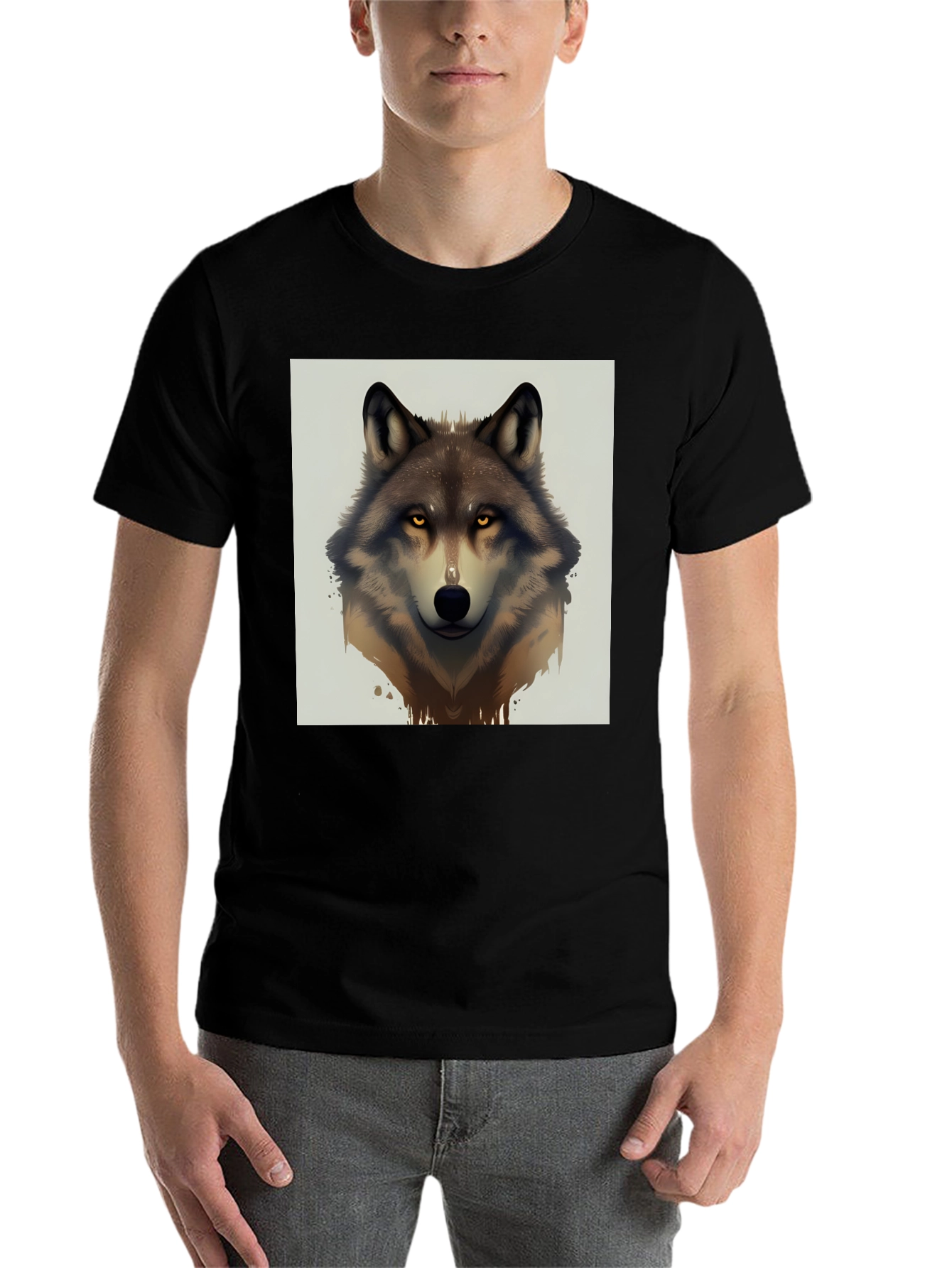 Black Wolf Graphic Tee - Men's Black Short Sleeve T-Shirt view 7