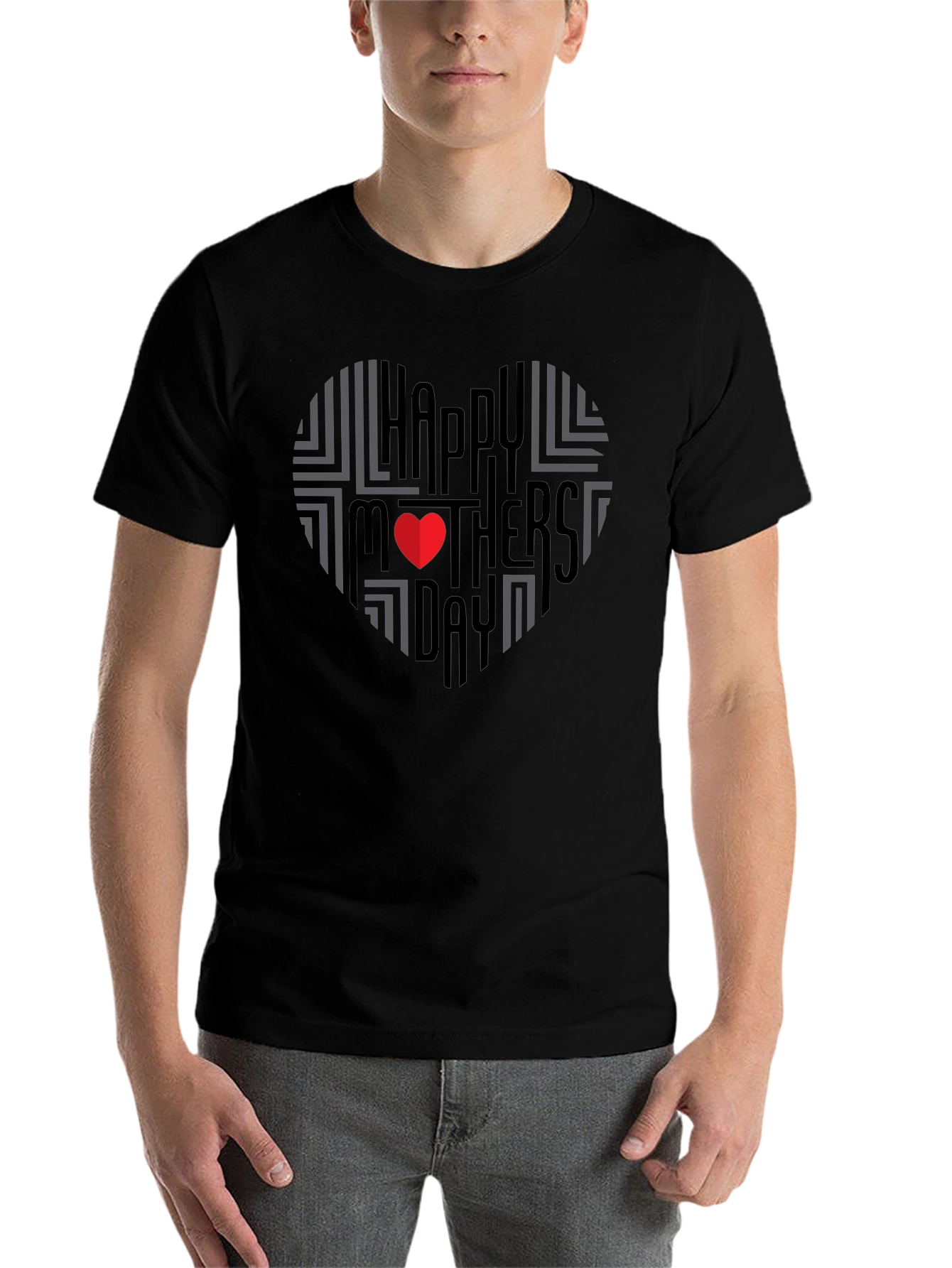 Black Happy Mother's Day Heart T-Shirt - Black view 7
